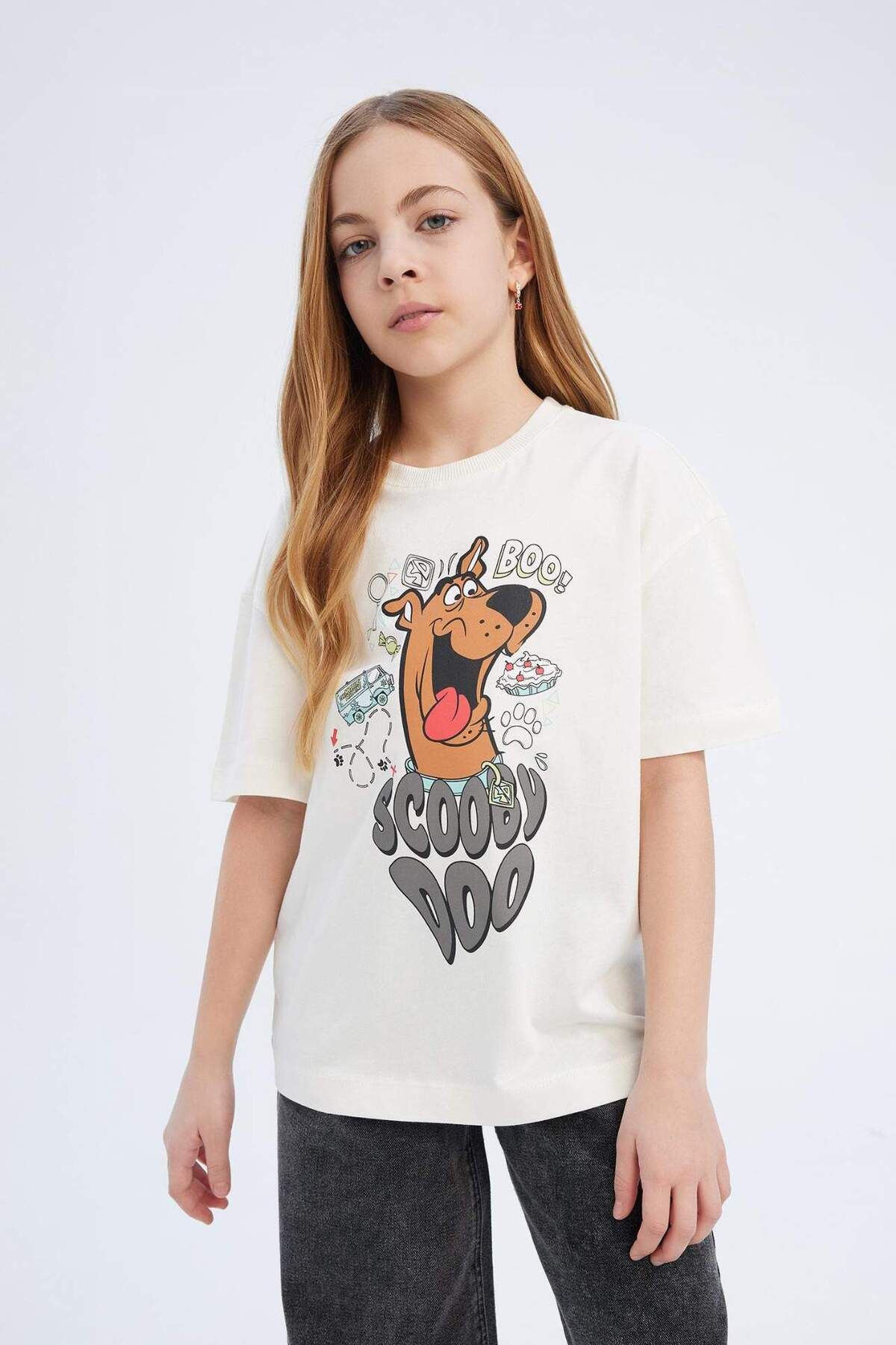 DeFacto-Tricou cu mânecă scurtă pentru fete Scooby Doo oversize cu decolteu lat E0484A825SP 6