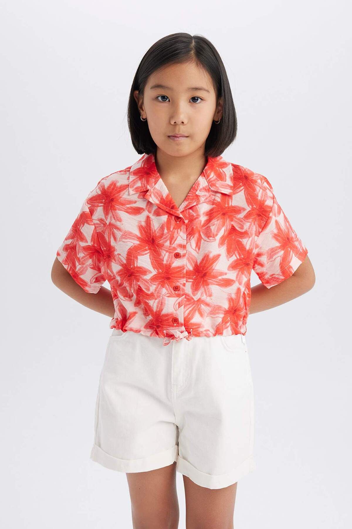 DeFacto-Kurzärmliges, gemustertes Crop-Shirt für Mädchen D7640A825SM 3