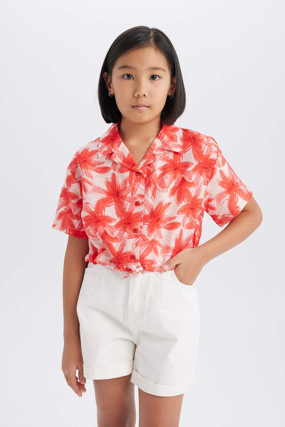 DeFacto-Kurzärmliges, gemustertes Crop-Shirt für Mädchen D7640A825SM 4