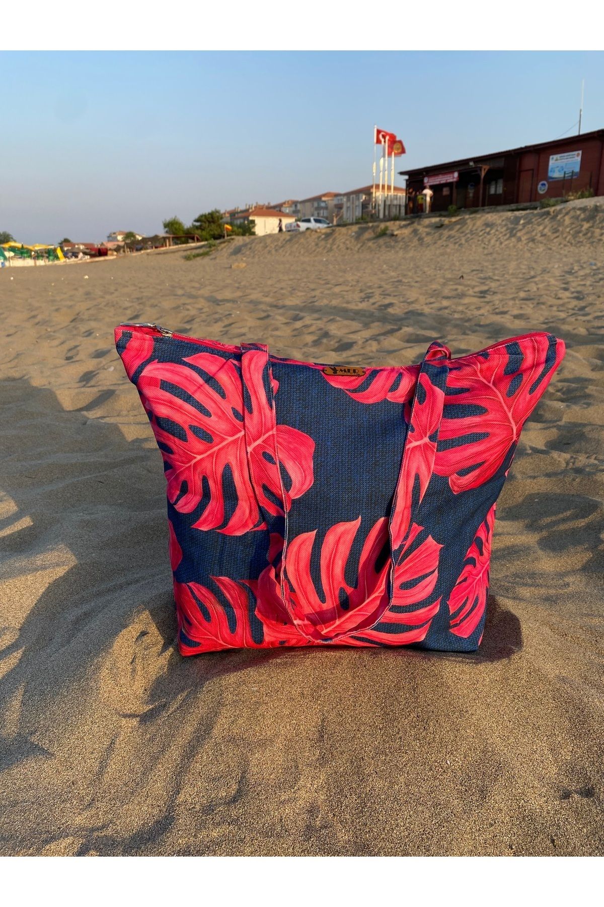 MER HOME-Fuchsia Devetabani Patterned Zippered Lined Beach Bag Daily Shoulder Bag 5