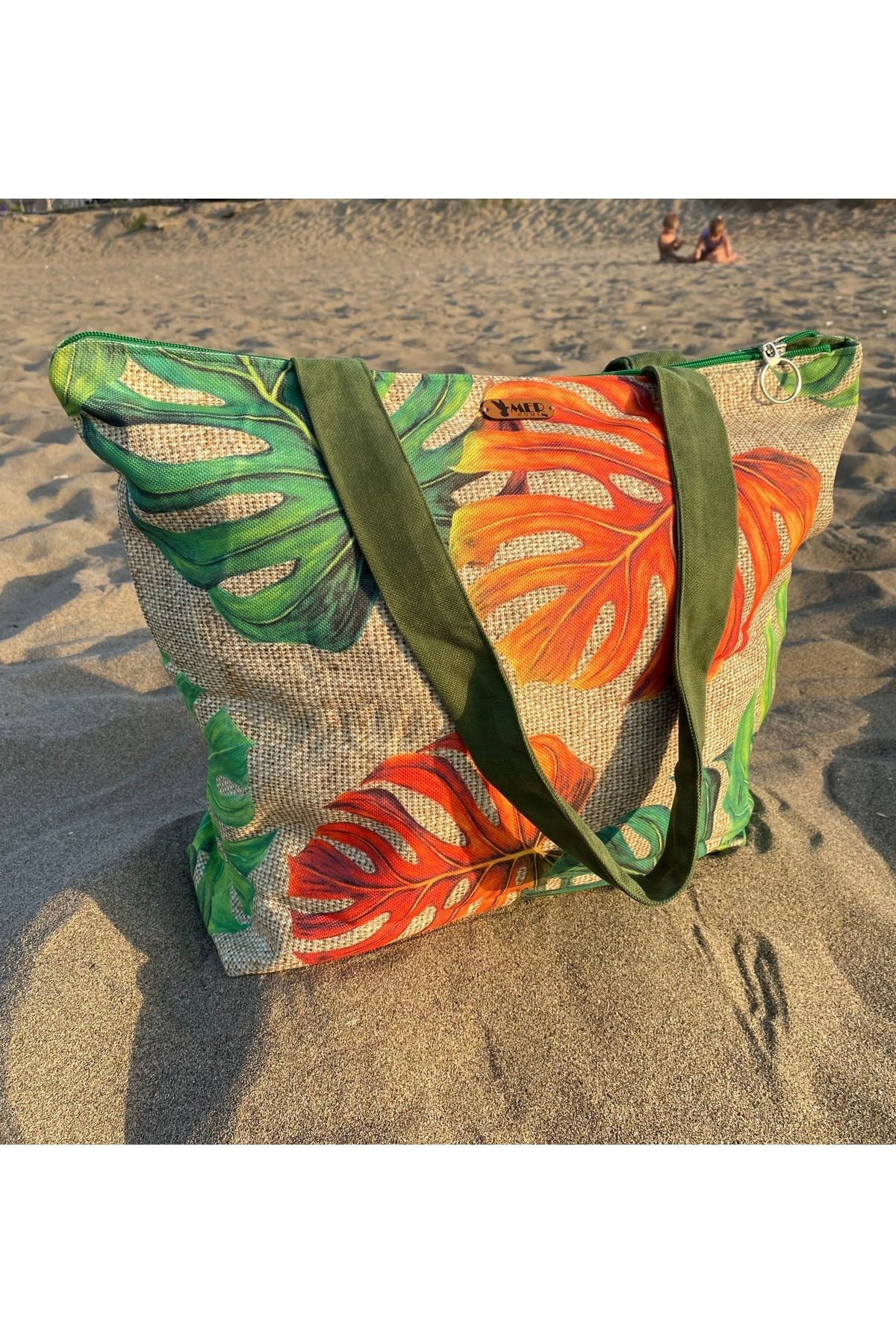 MER HOME-Devetabani Patterned Zippered Lined Beach Bag Daily Shoulder Bag 5