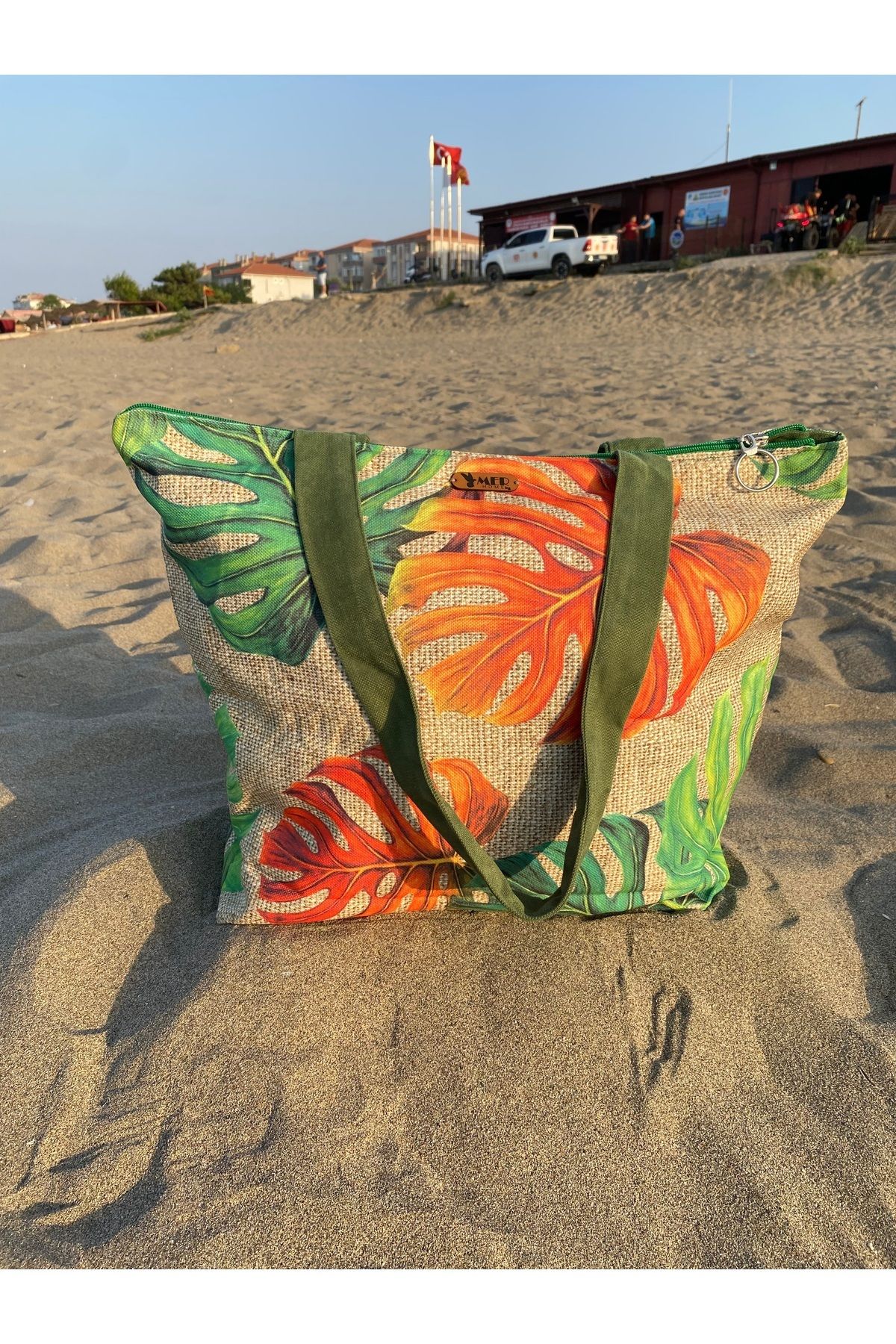 MER HOME-Devetabani Patterned Zippered Lined Beach Bag Daily Shoulder Bag 6