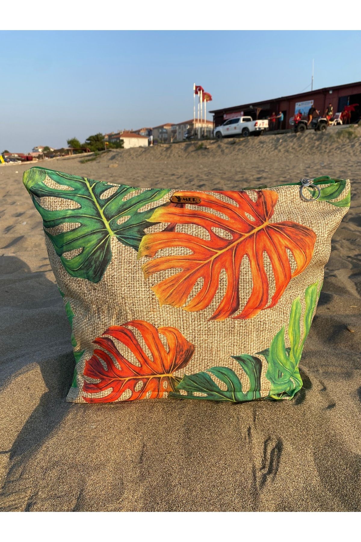 MER HOME-Devetabani Patterned Zippered Lined Beach Bag Daily Shoulder Bag 4
