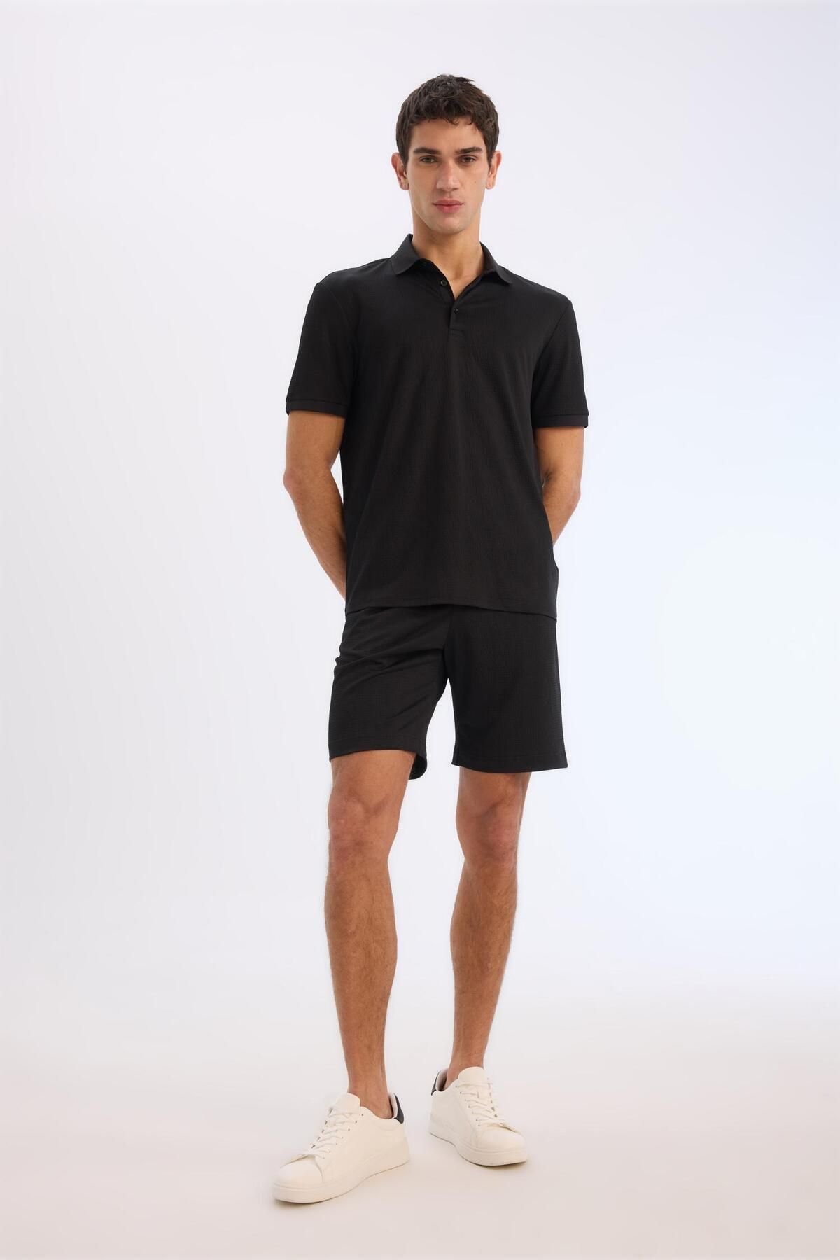 DeFacto-Regular Fit All-Way Stretch Crinkle Bermuda Shorts E0980Ax25Sm 2
