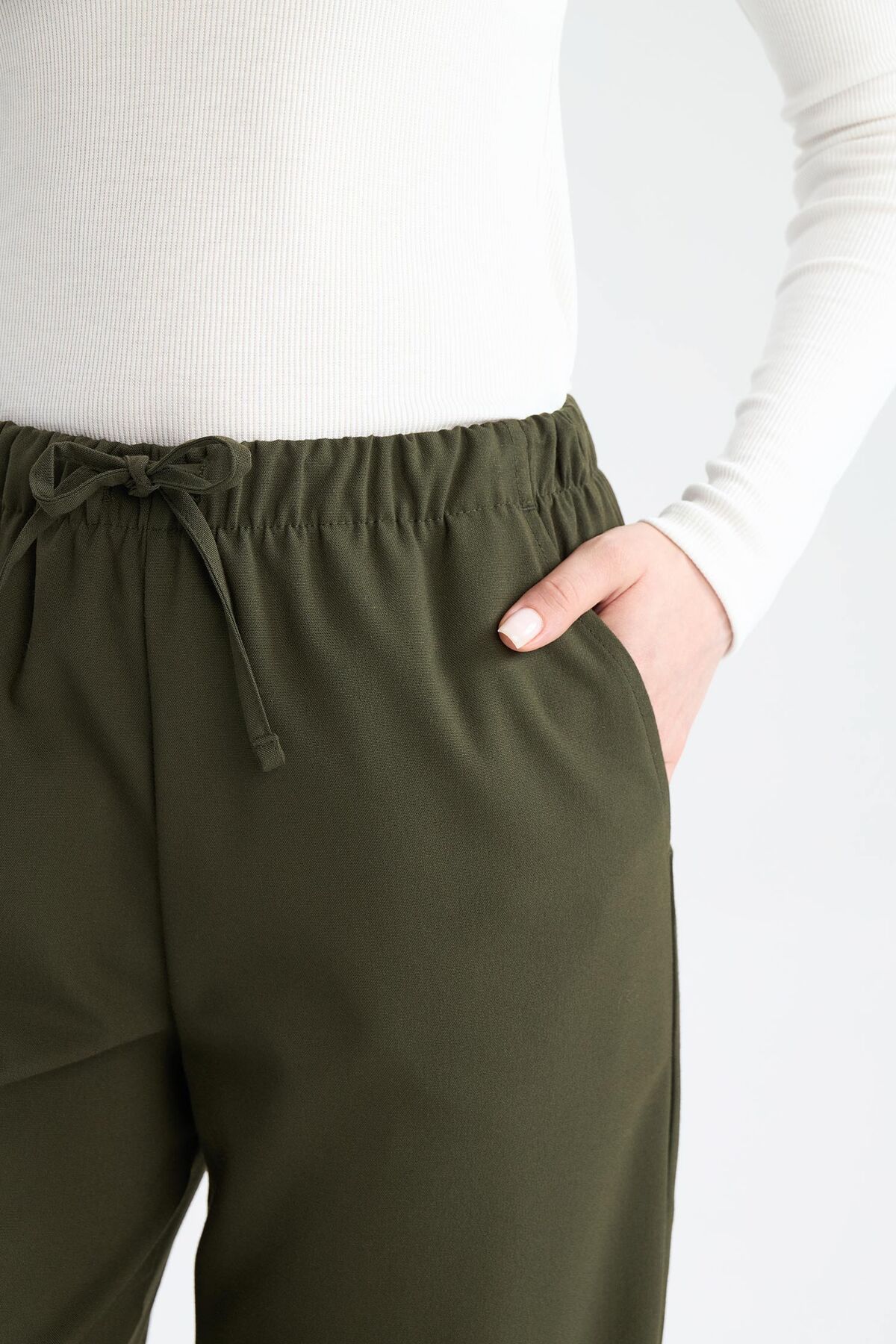 DeFacto-Pantaloni Palazzo, drepti, de bază, cu șireturi, cu picioare late, cu talie elastică C5628ax25sp 8