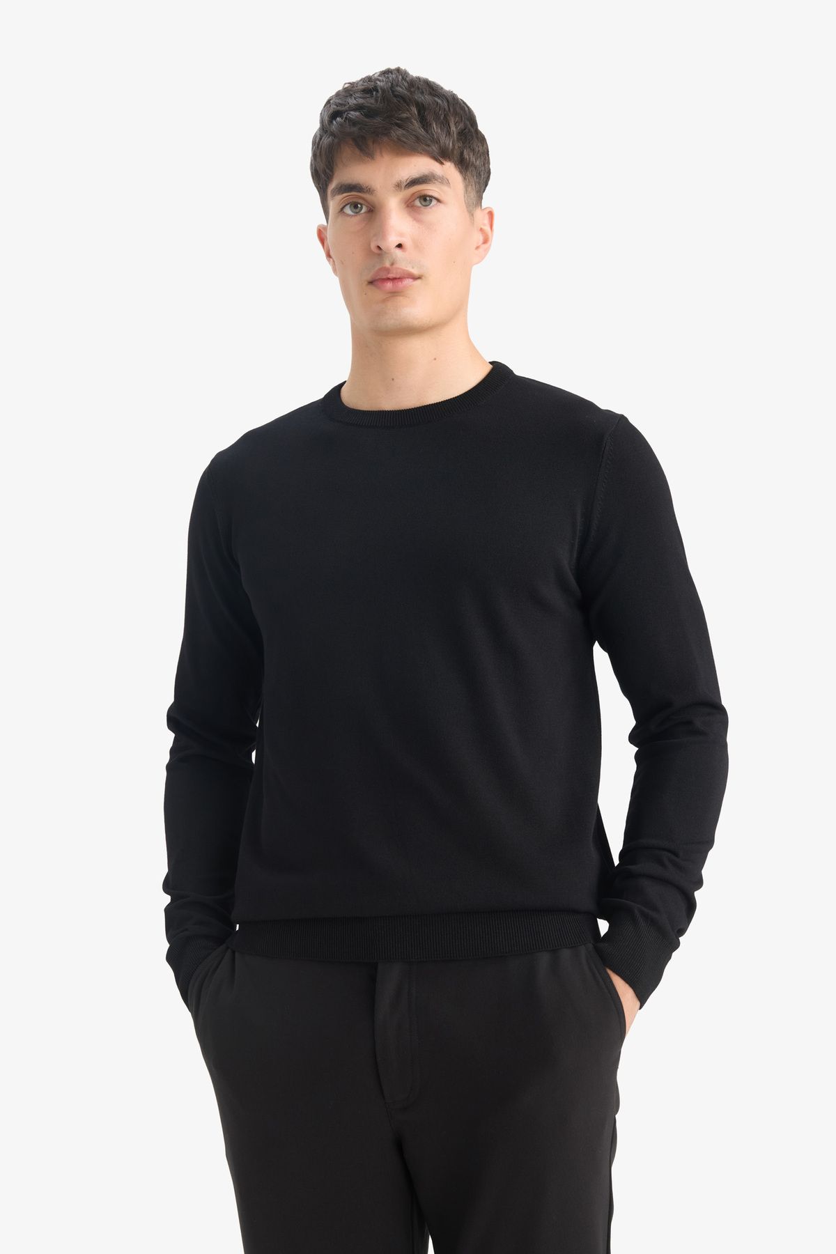 DeFacto-Μαύρο Crew Neck Basic Απλό Πλεκτό Άνετο Πλεκτό Πουλόβερ A5268ax23au 3