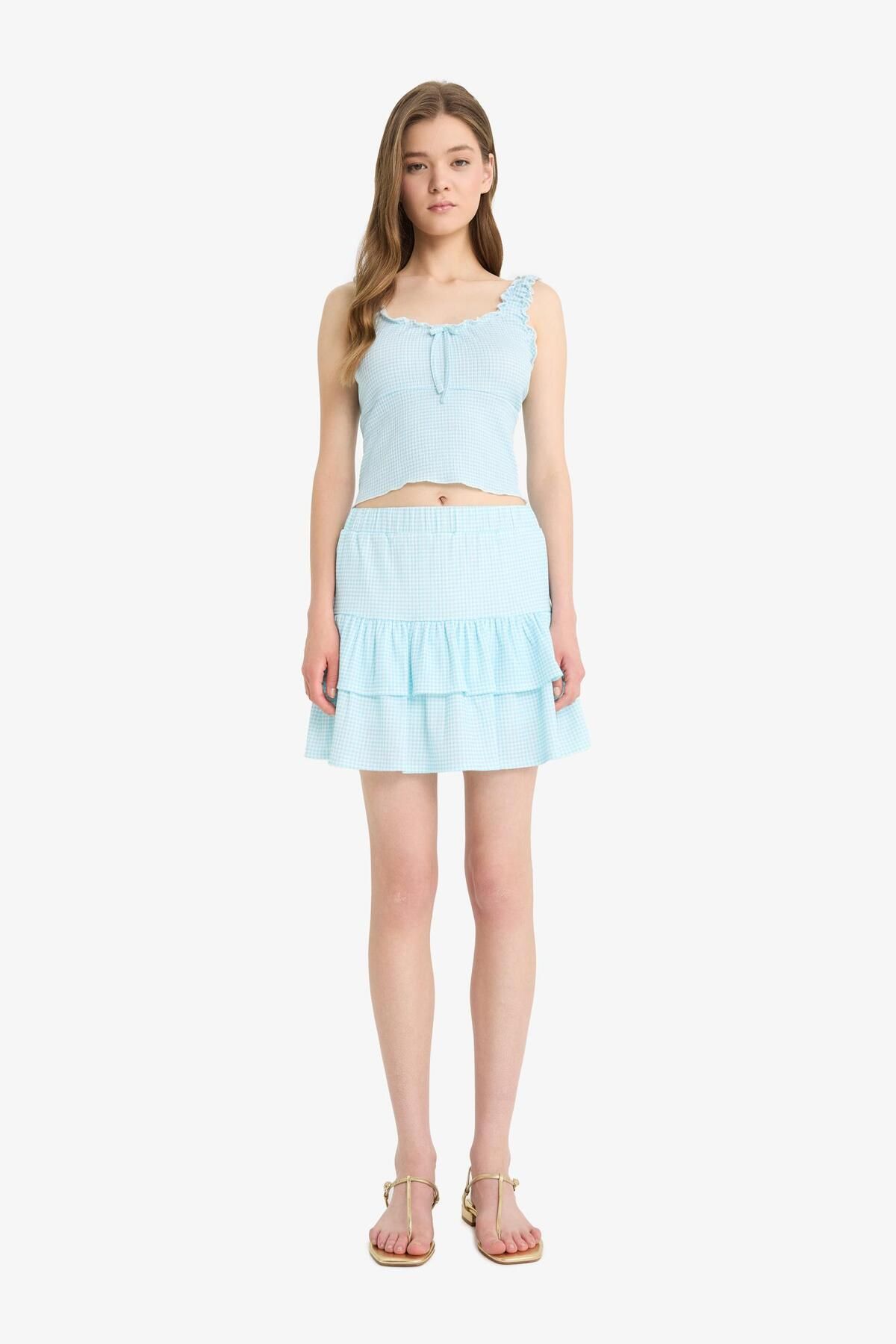 DeFacto-Coool Gingham Normale Taille gekämmt Futter Wrap Mini Rock F2760AX25SM 4