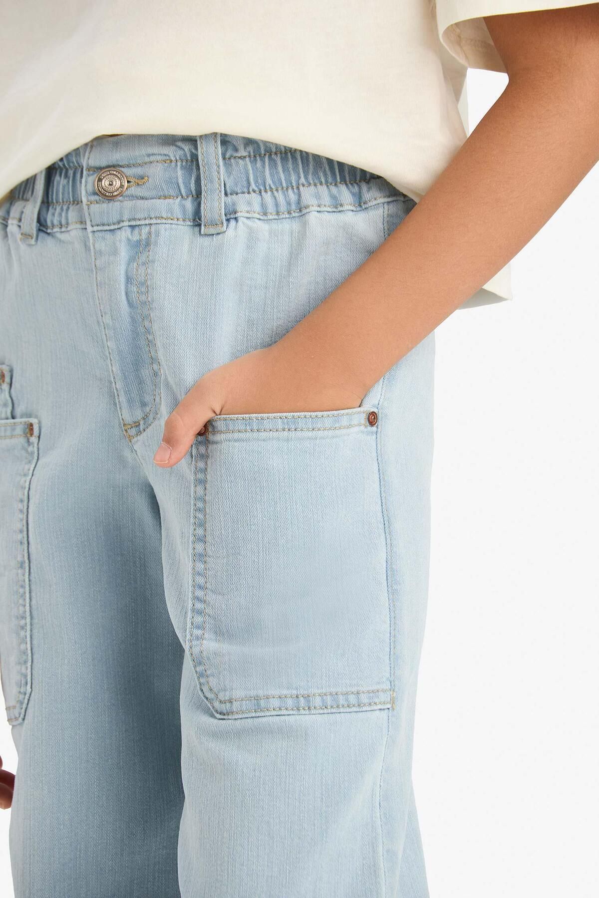 DeFacto-Girls Paperbag Cargo Wide Leg Jean Trousers E5883A825Au 6