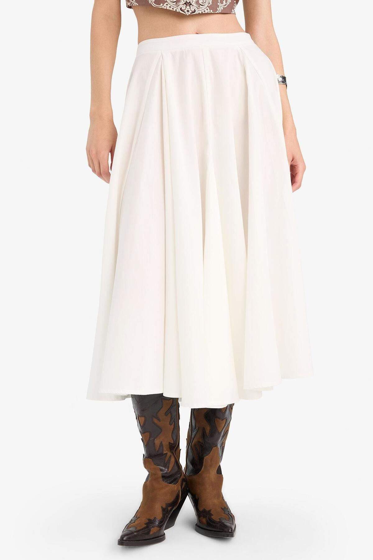 DeFacto-Afra X Defacto A-Line Regular Waist Lined Poplin Maxi Skirt F7388Ax25Sm 7