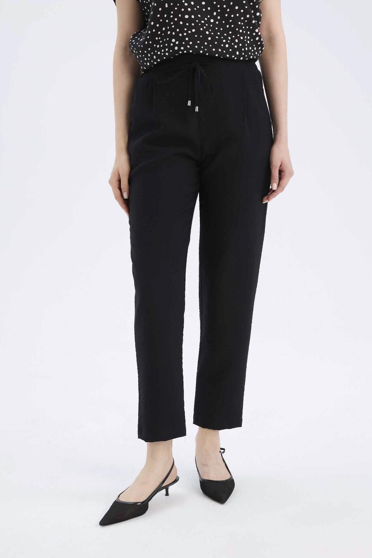 DeFacto-High Waist Linen Look Trousers with Jogger Pockets 4