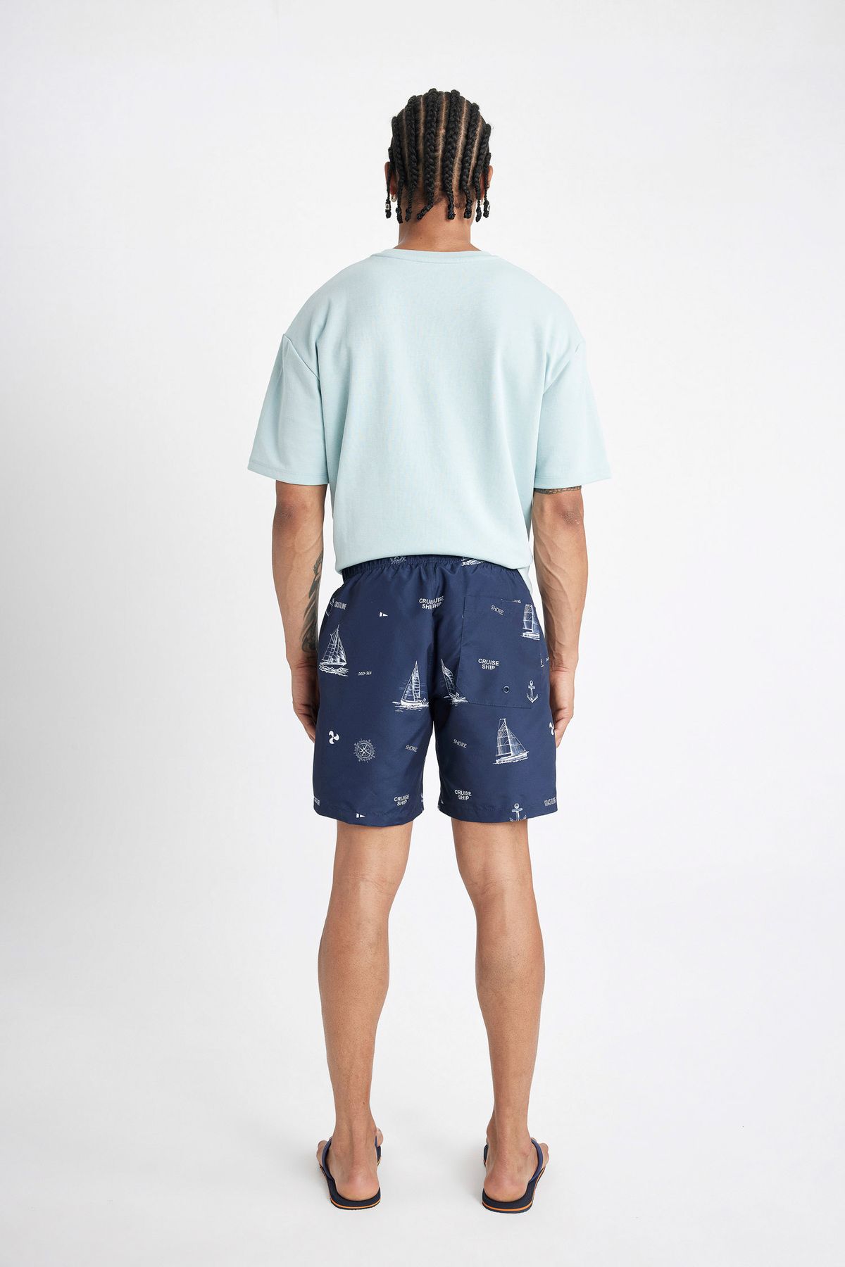 DeFacto-Regular Fit Patterned Mesh Lined Short Length Swim Shorts M8344Az23Hs 7