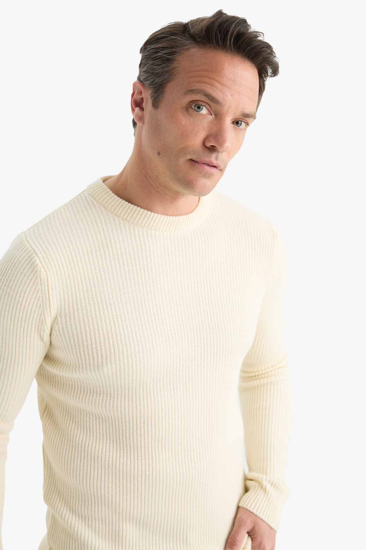 DeFacto-Standard Fit Regular Cut Crew Neck Textured Knitwear Sweater C8814Ax24Wn 4