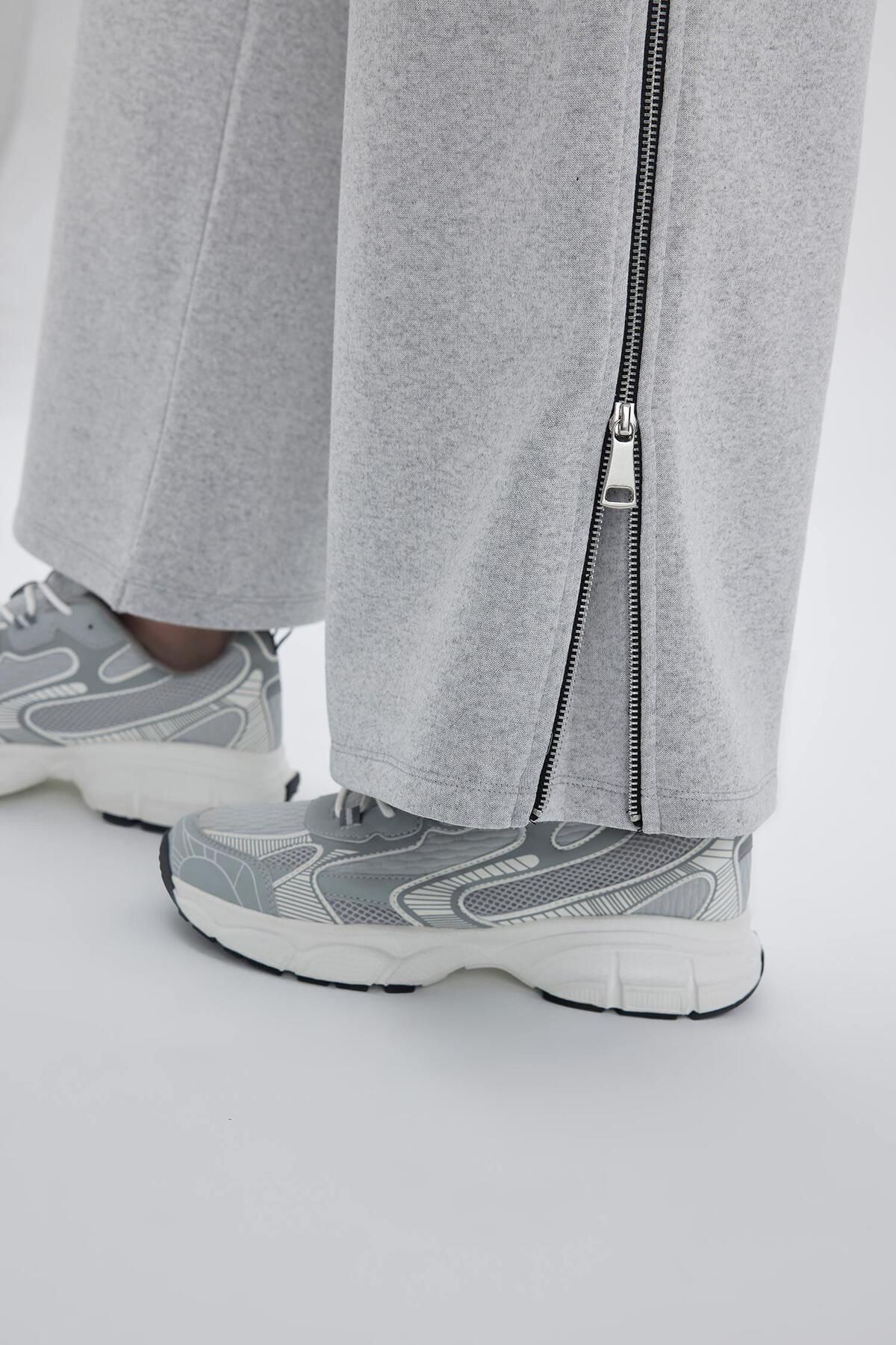 DeFacto-Pantaloni de trening de bază cu picioare largi și fermoar lateral - talie elastică C1818ax24sp 8