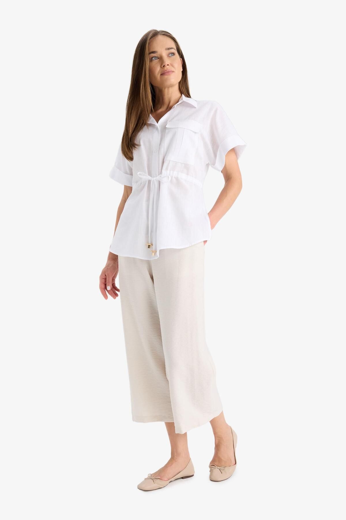 DeFacto-Crop Fit Belted Capri Pants F3421Ax25Hs 3