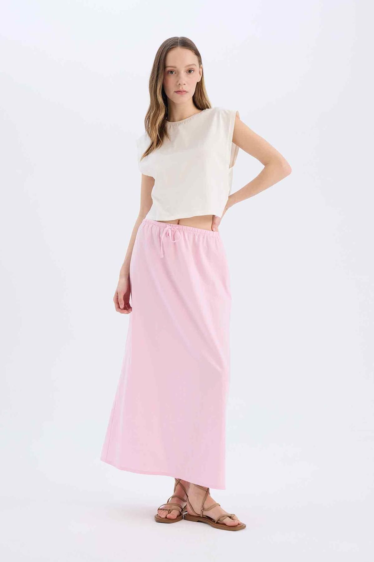 DeFacto-Coool A-Line Regular Waist Linen Blended Maxi Skirt D8274Ax25Sm 3