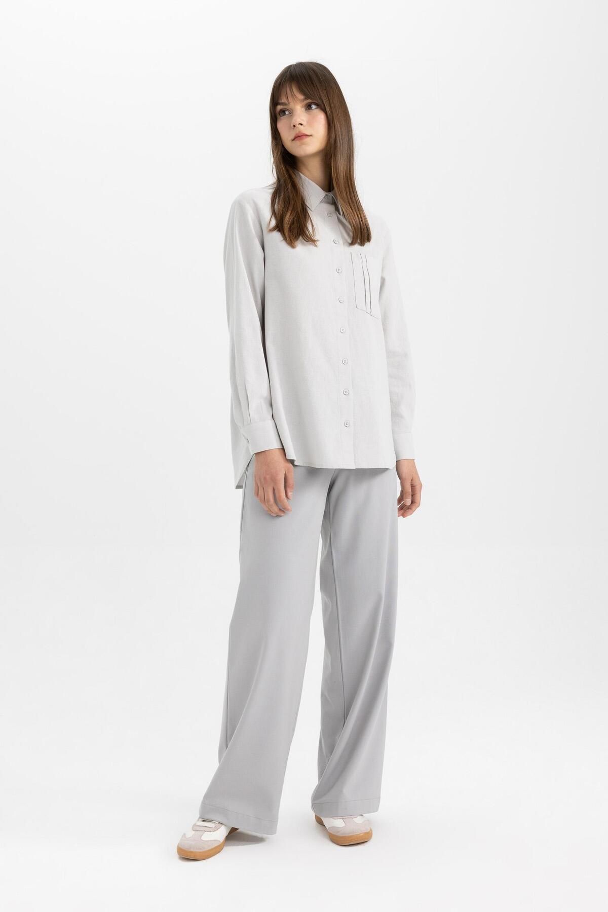 DeFacto-Pantaloni Palazzo, drepti, de bază, cu șireturi, cu picior lat, cu talie elastică C5628ax24sp 2