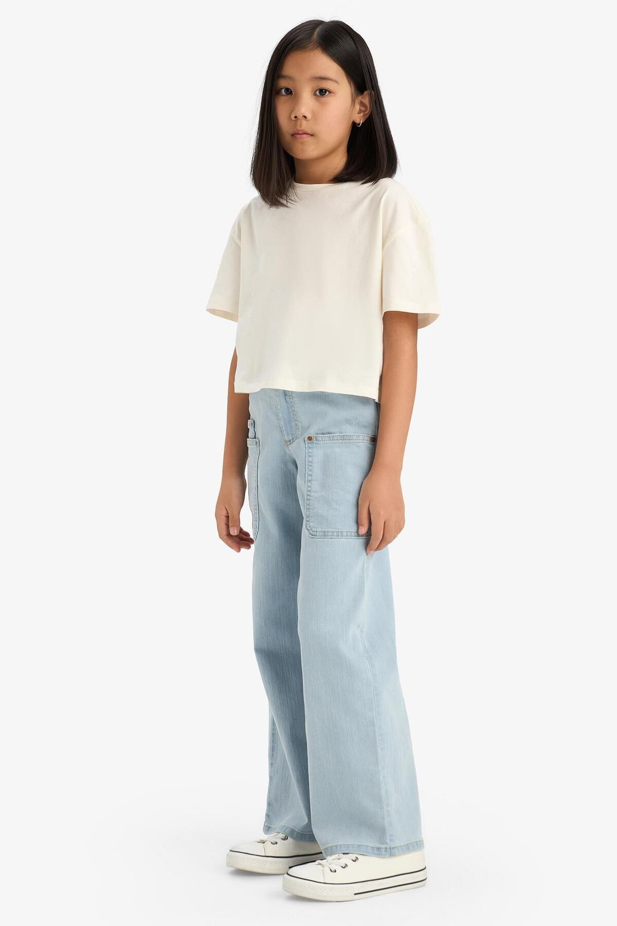 DeFacto-Girls Paperbag Cargo Wide Leg Jean Trousers E5883A825Au 4
