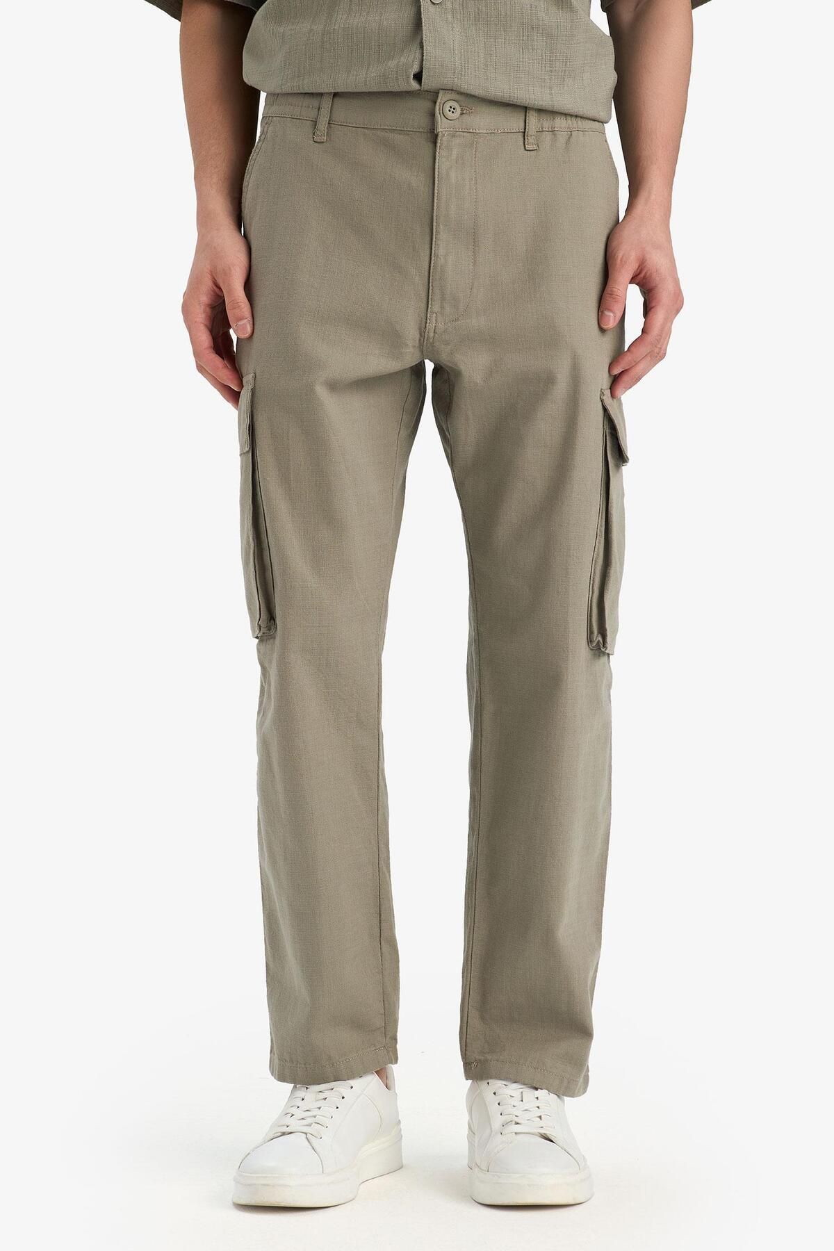 DeFacto-100% Cotton Wide Leg Loose Relaxed Cut Cargo Pocket Linen Look Summer Trousers B9407Ax25Sp 3