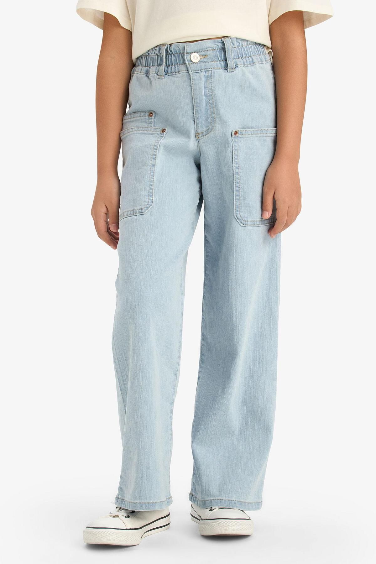 DeFacto-Girls Paperbag Cargo Wide Leg Jean Trousers E5883A825Au 5