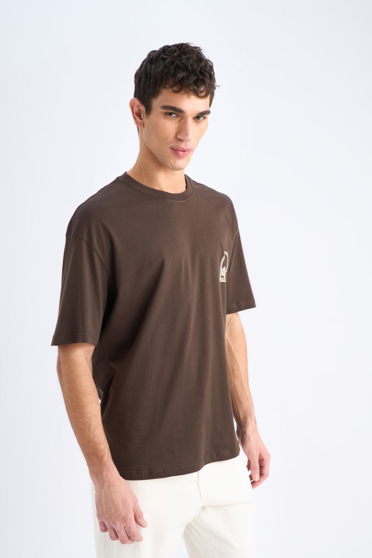 DeFacto-Oversize Fit Crew Neck Cotton Combed Cotton Back Printed T-Shirt 4