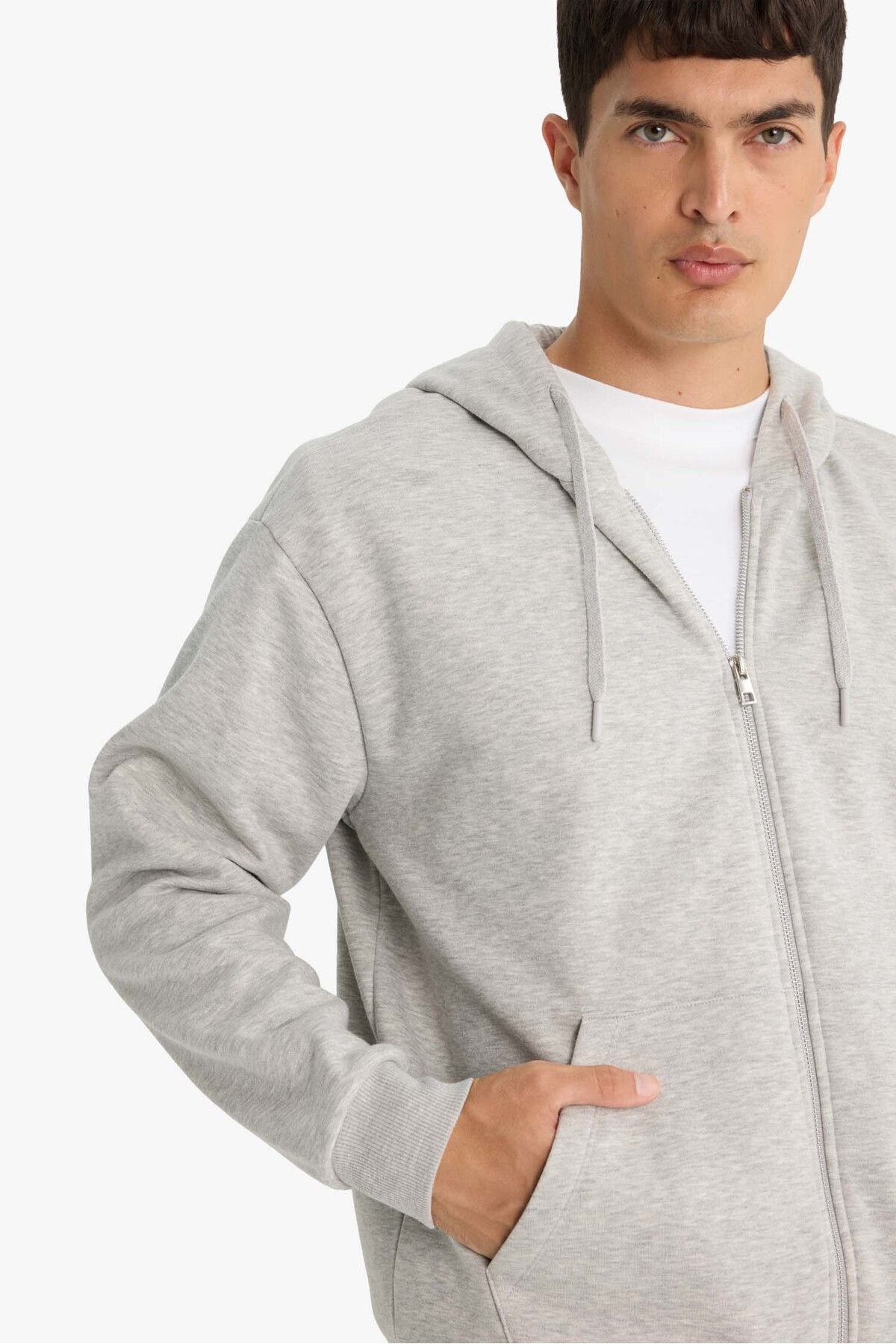DeFacto-Comfort Fit Kapuzenpullover mit weichem, flauschigem Basic-Sweatshirt mit geradem, dickem Reißverschluss D7599AX25SP 4