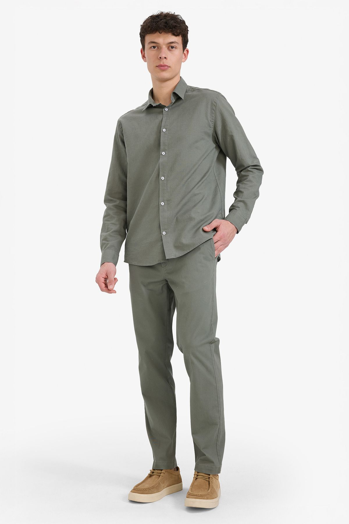 DeFacto-Regular Fit Regular Cut Summer Straight Leg Chino Canvas Trousers D7349Ax25Sp 3