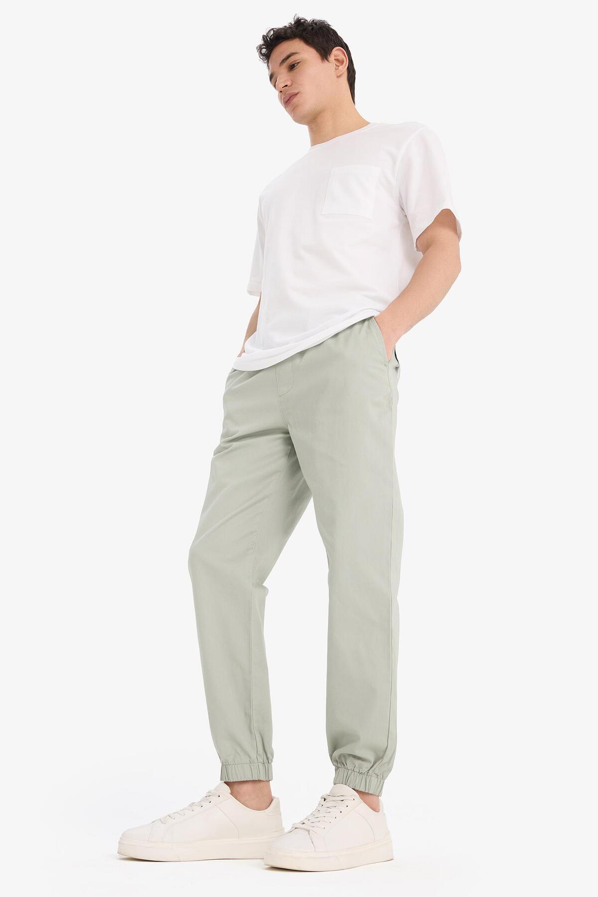 DeFacto-100% pamut Jogger Slim Fit karcsúsított derék fűzős Gabardine nadrág D8607AX25SP 2
