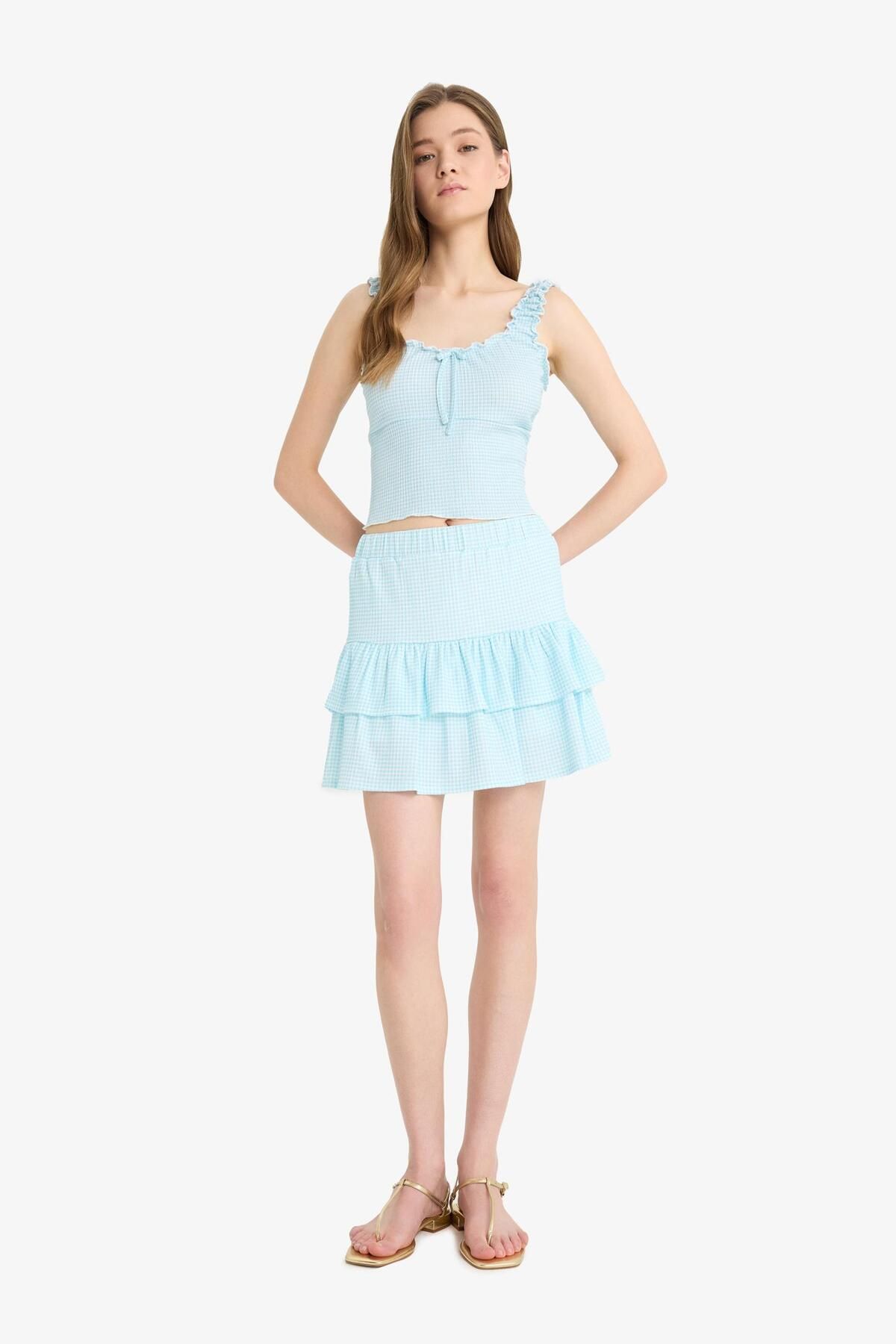 DeFacto-Coool Gingham Normale Taille gekämmt Futter Wrap Mini Rock F2760AX25SM 2