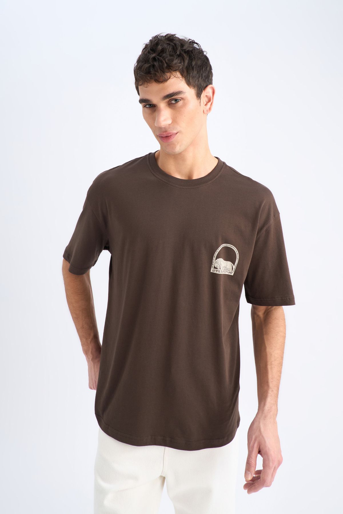 DeFacto-Oversize Fit Crew Neck Cotton Combed Cotton Back Printed T-Shirt 5