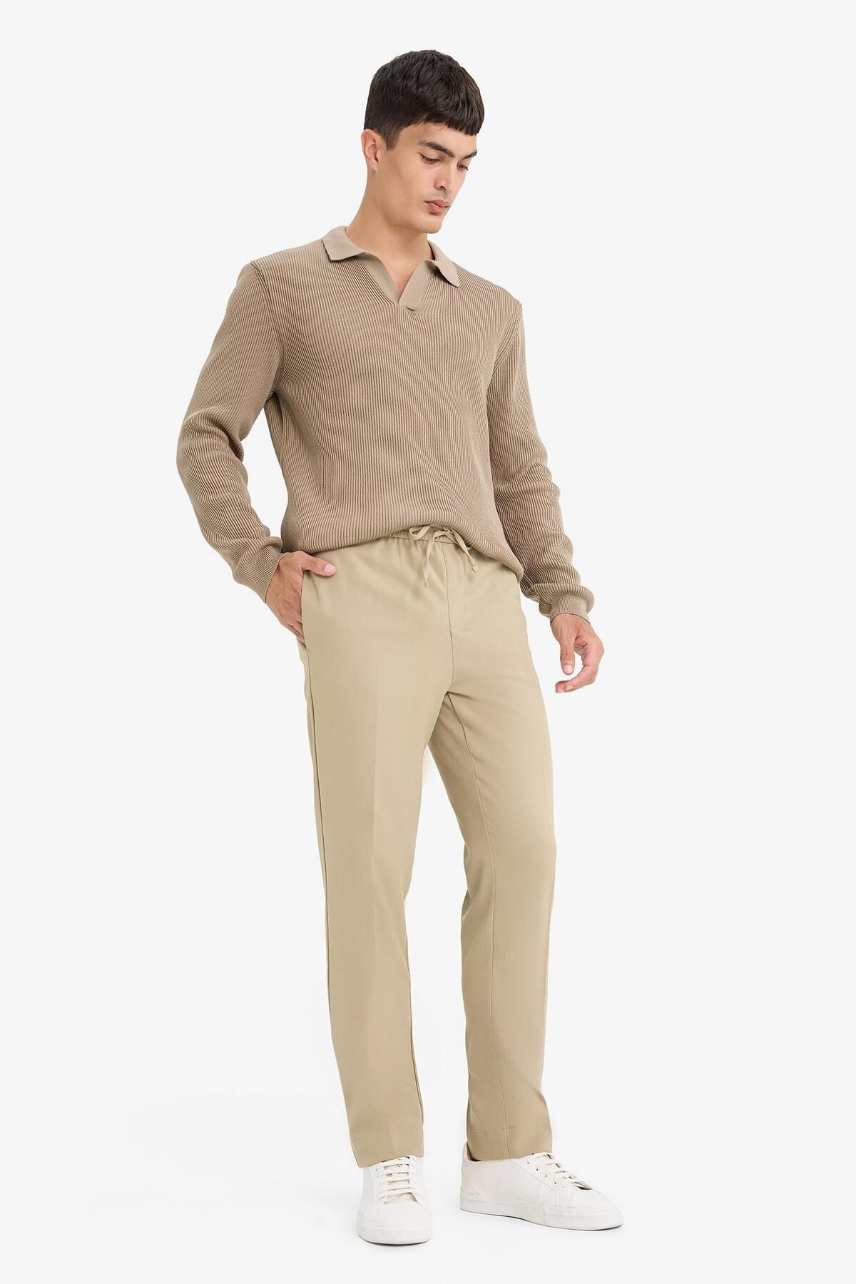 DeFacto-Pantaloni de jogger din țesătură de vară, talie cu șireturi, elastic, picior drept, elastic în toate direcțiile cu buzunare A9943AX25SP 3
