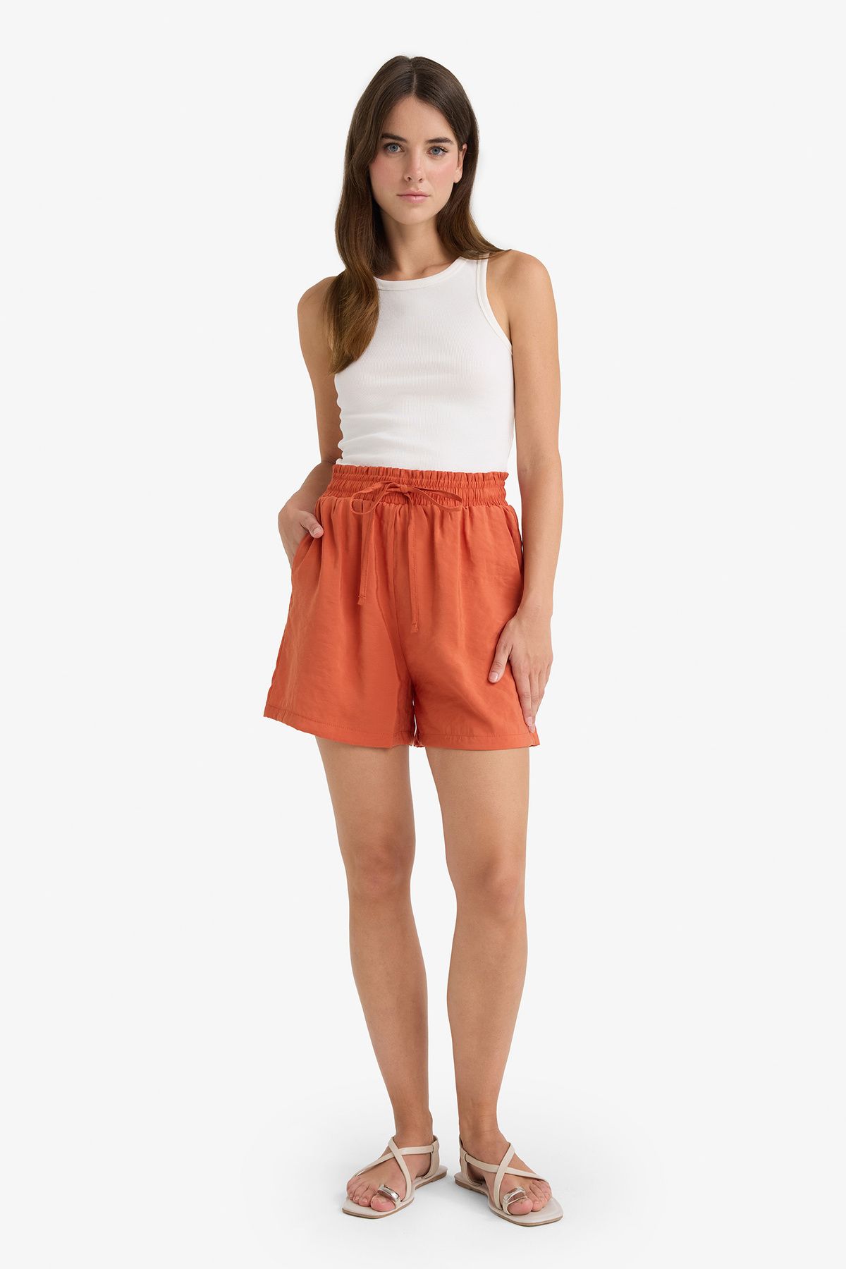 DeFacto-Pantaloni scurți cu talie înaltă elastică cu picioare drepte F0487ax25sm 2
