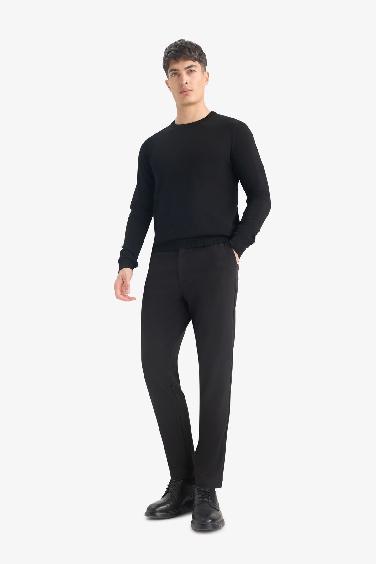 DeFacto-Μαύρο Crew Neck Basic Απλό Πλεκτό Άνετο Πλεκτό Πουλόβερ A5268ax23au 2