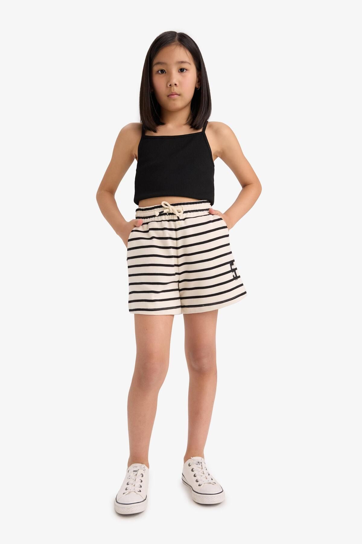 DeFacto-Pantaloni scurți cu dungi pentru fetiță cu talie elastică A2466A825HS 3