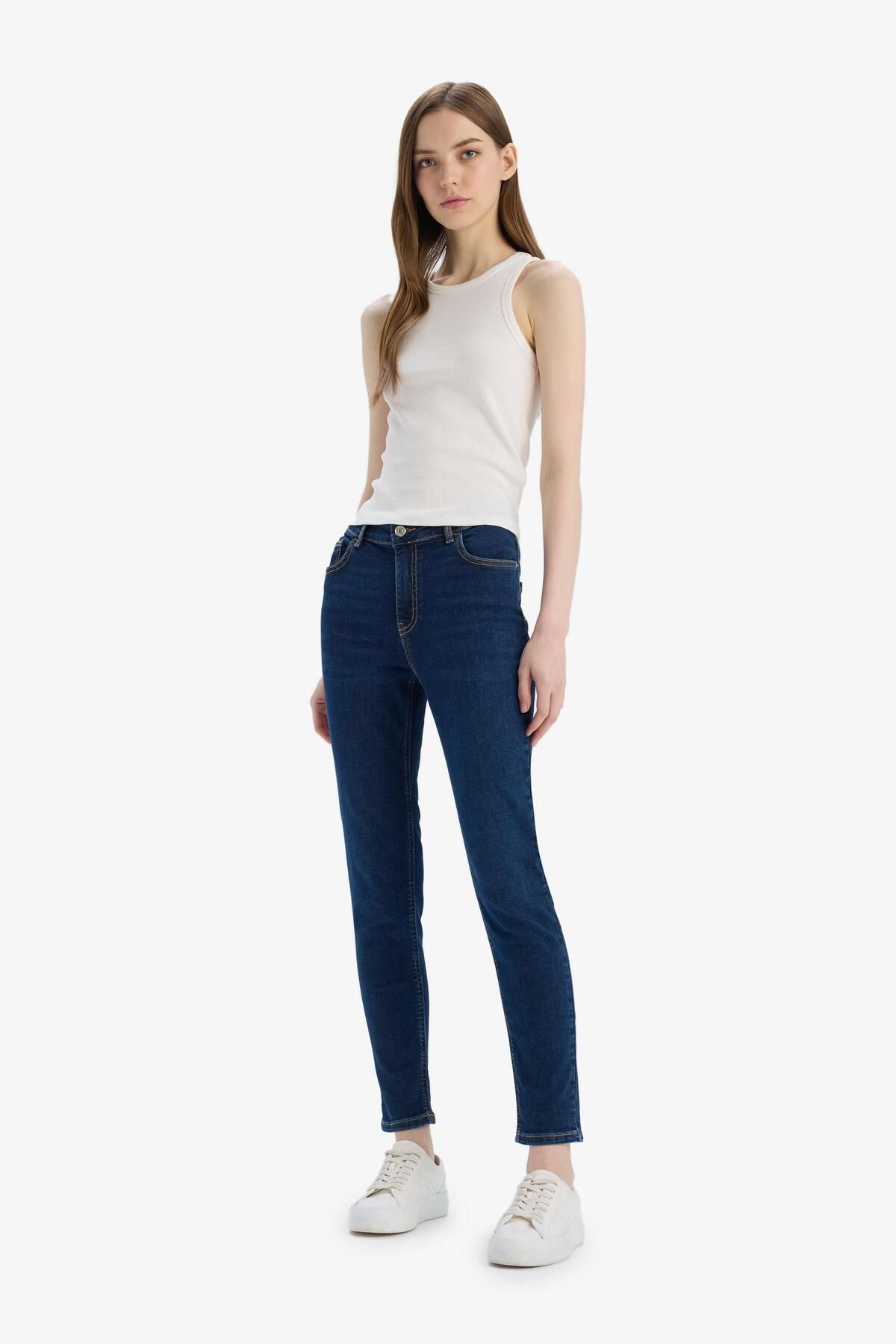 Rebeca Skinny Fit Yüksek Bel Düz Paça Uzun Jean Taş Yıkama Pantolon D8178ax25sp