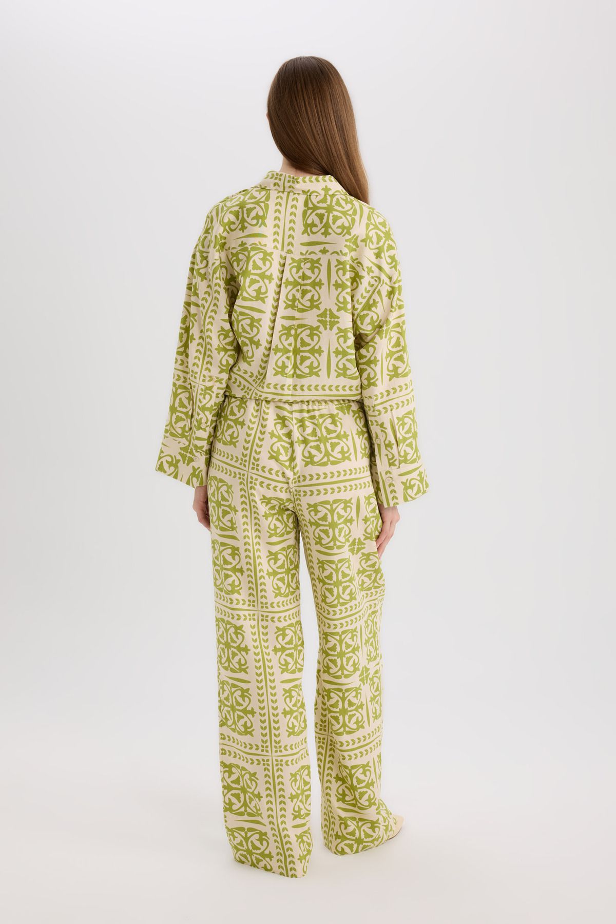 DeFacto-Wide Leg Patterned Elastic Waist Linen Blend Wide Leg Pants D8188Ax25Sp 6