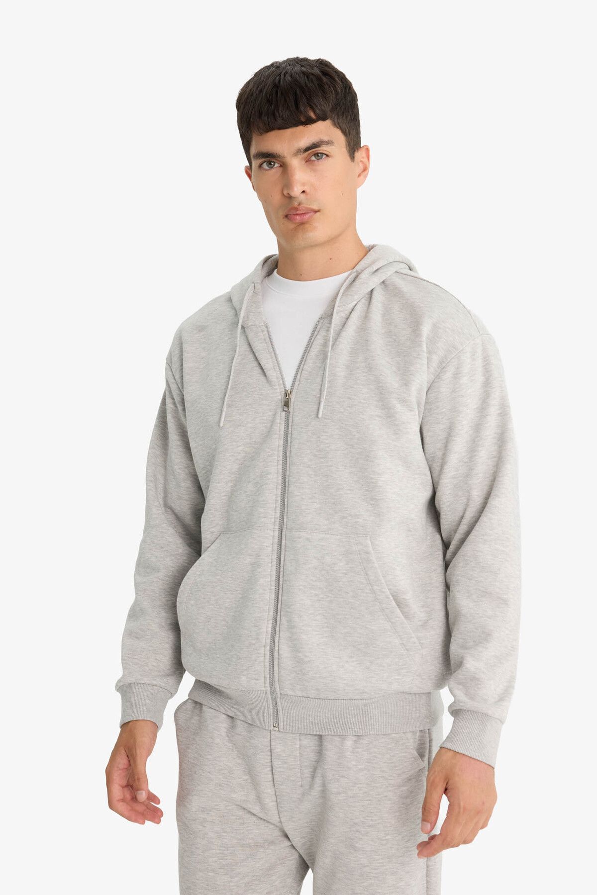 DeFacto-Comfort Fit Kapuzenpullover mit weichem, flauschigem Basic-Sweatshirt mit geradem, dickem Reißverschluss D7599AX25SP 3