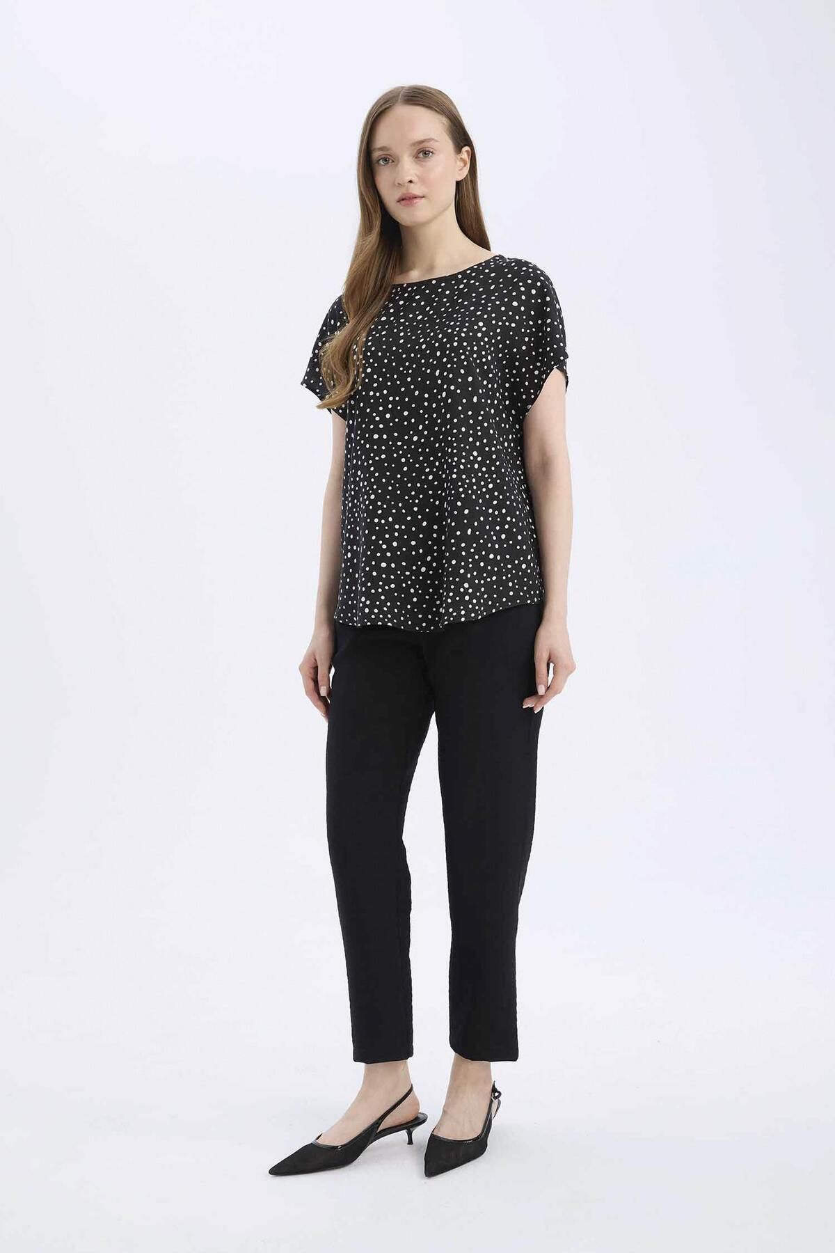 DeFacto-High Waist Linen Look Trousers with Jogger Pockets 1
