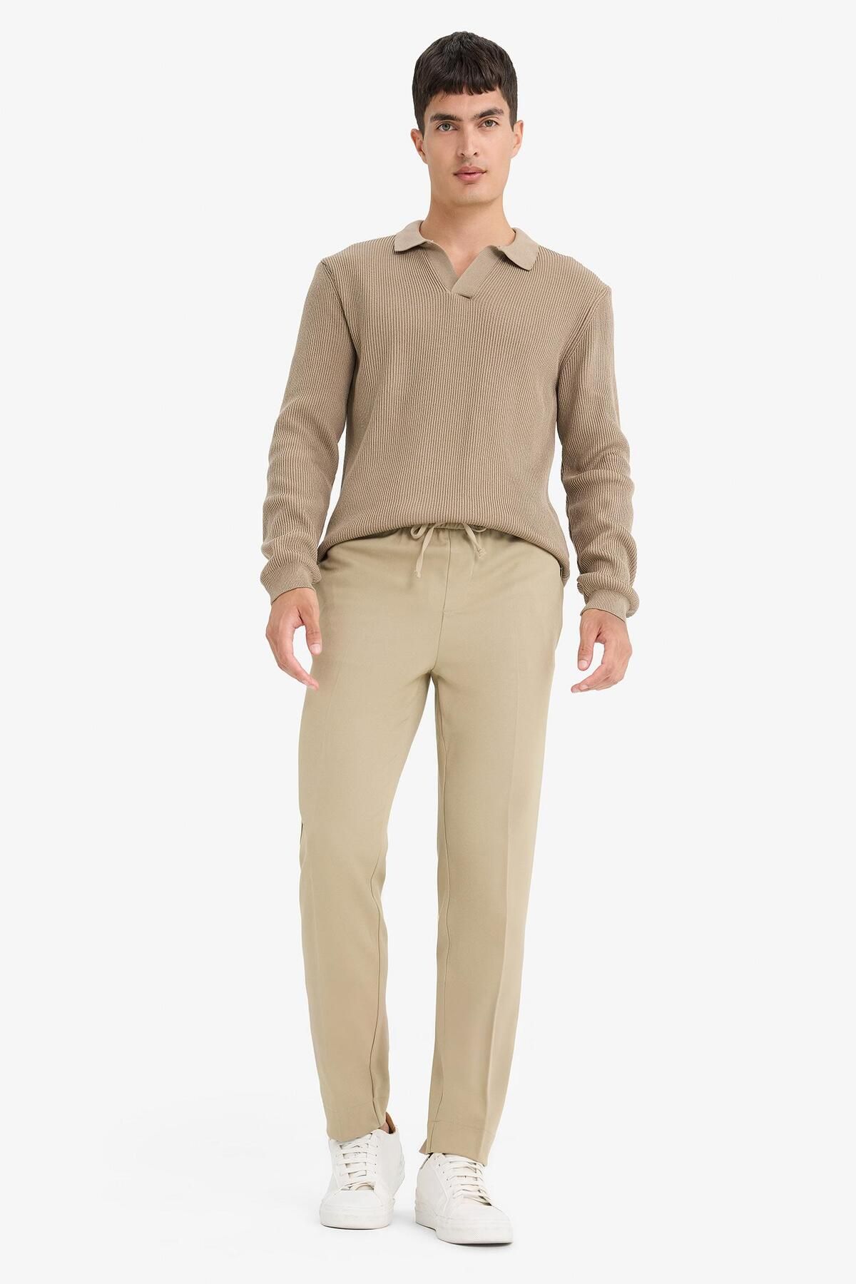 DeFacto-Pantaloni de jogger din țesătură de vară, talie cu șireturi, elastic, picior drept, elastic în toate direcțiile cu buzunare A9943AX25SP 4