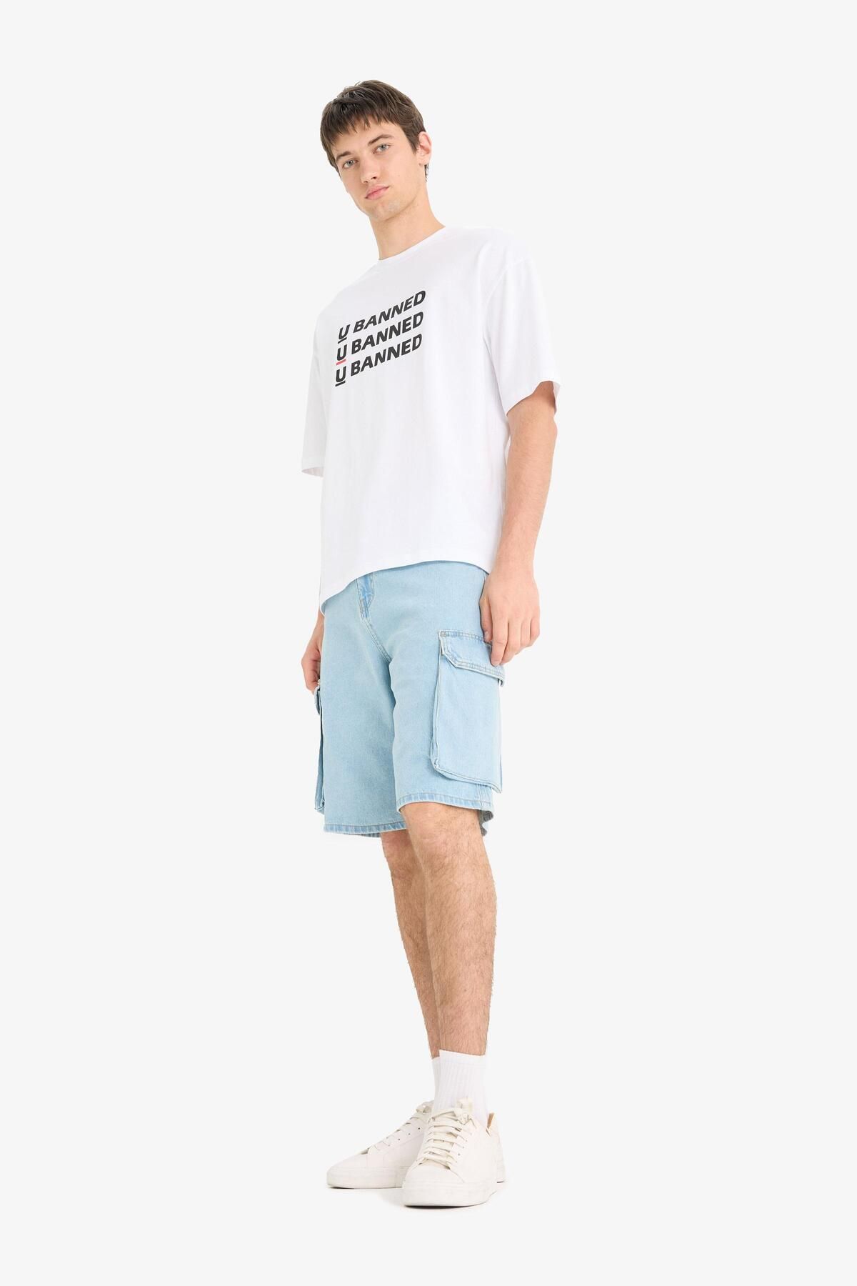 DeFacto-Pantaloni scurți Bermuda Cargo Fit din bumbac 100% E1381AX25SM 3