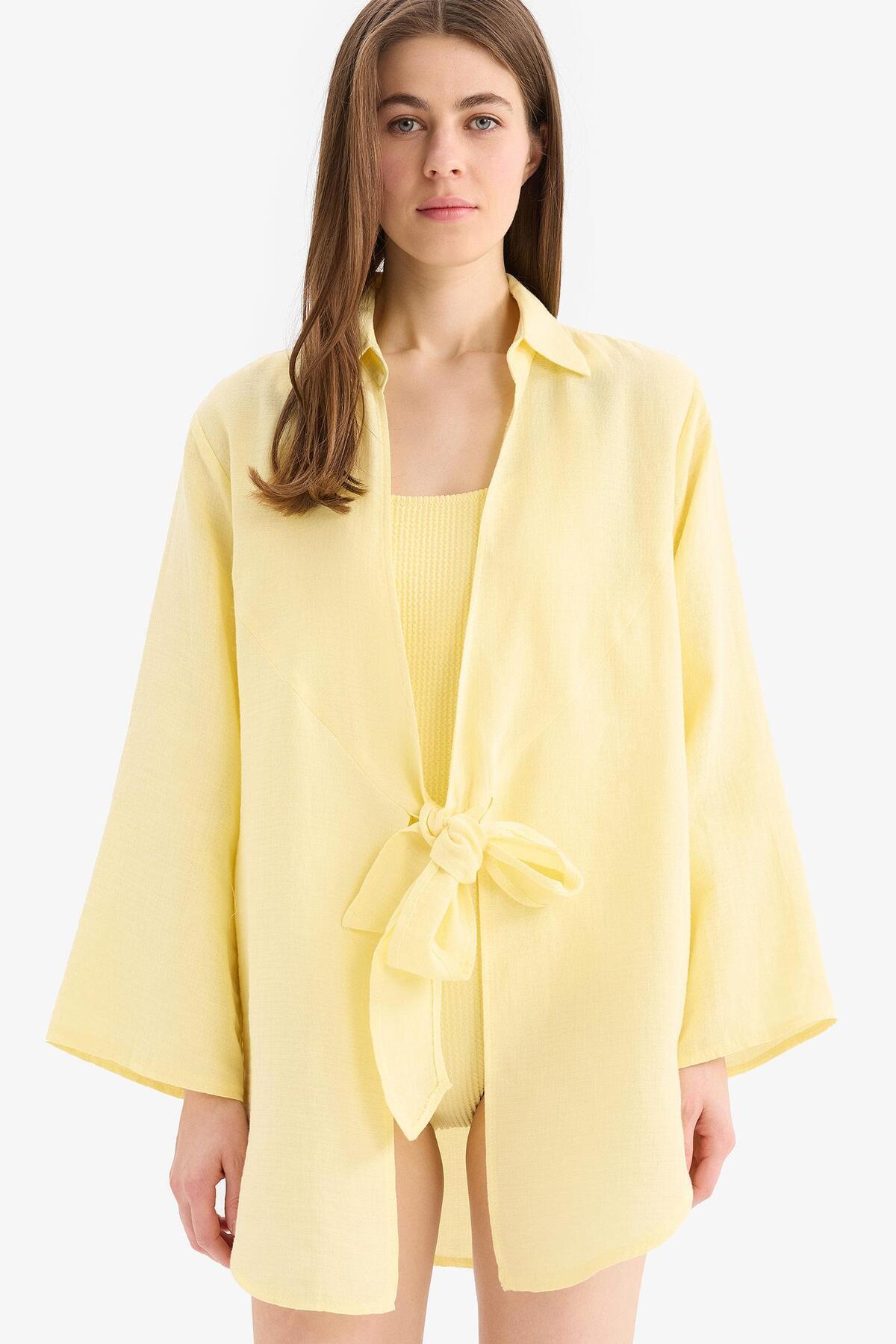 DeFacto Müslin Önden Bağlamalı Plaj Gömleği-fall In Love B7333ax24sm