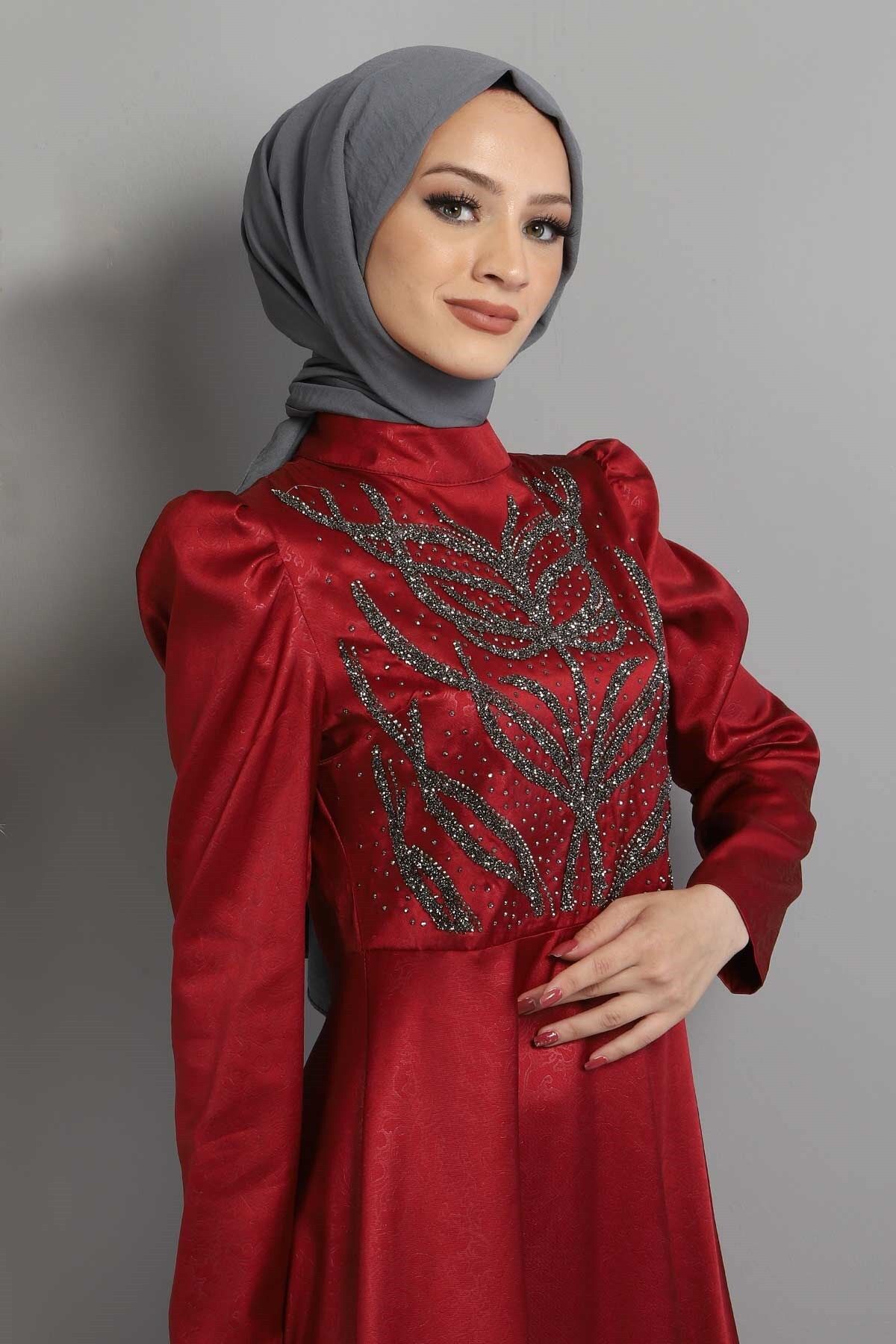 Modamihram-Suknia wieczorowa Stoned Burnt Patterned Burgundy 11404 2