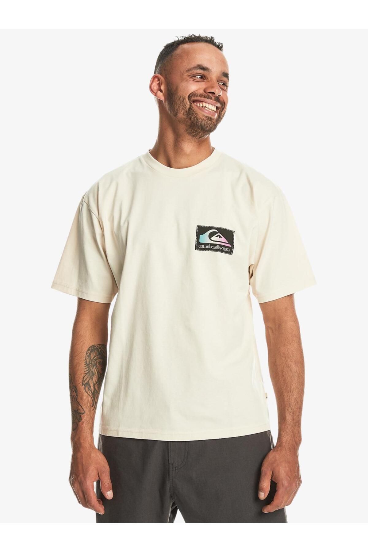 Back Flash Men's Beige Round Neck T-Shirt