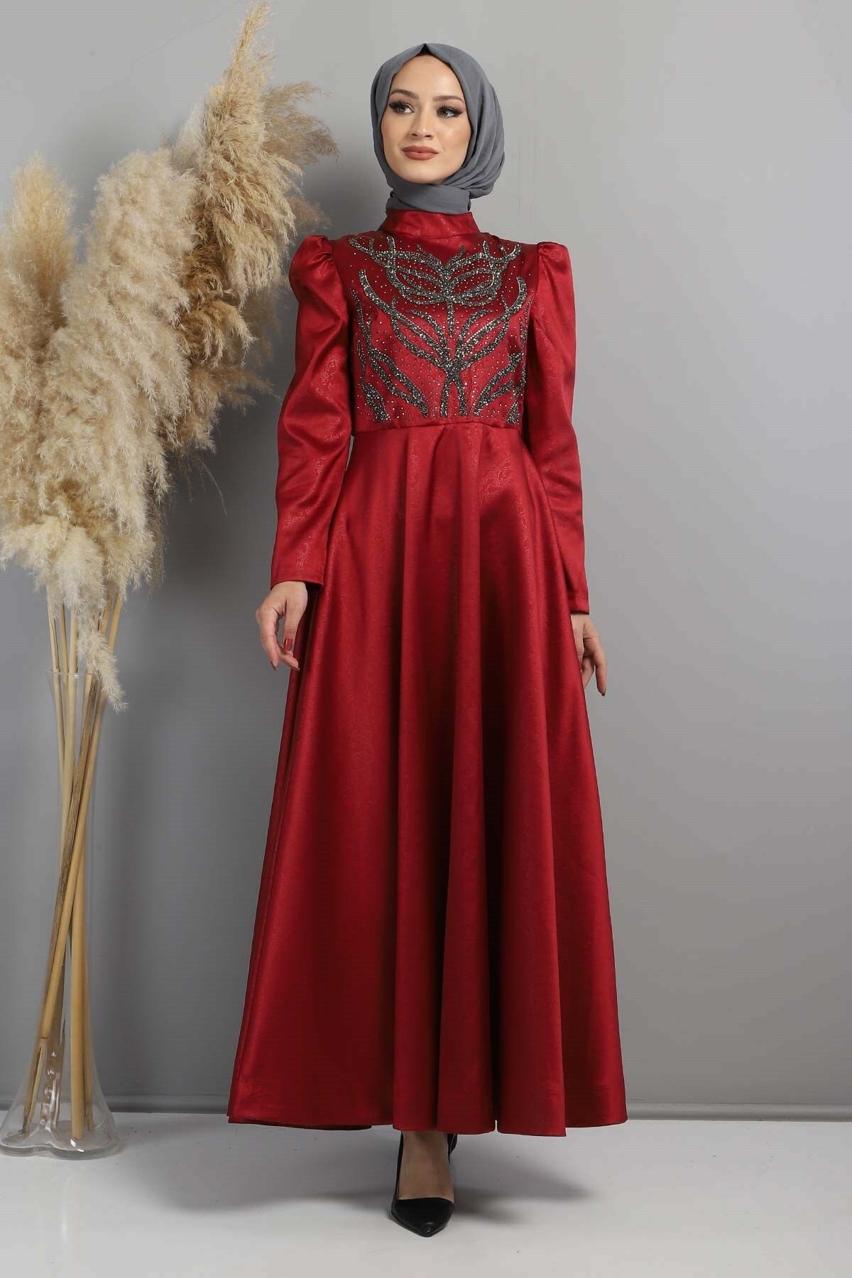 Modamihram-Suknia wieczorowa Stoned Burnt Patterned Burgundy 11404 3