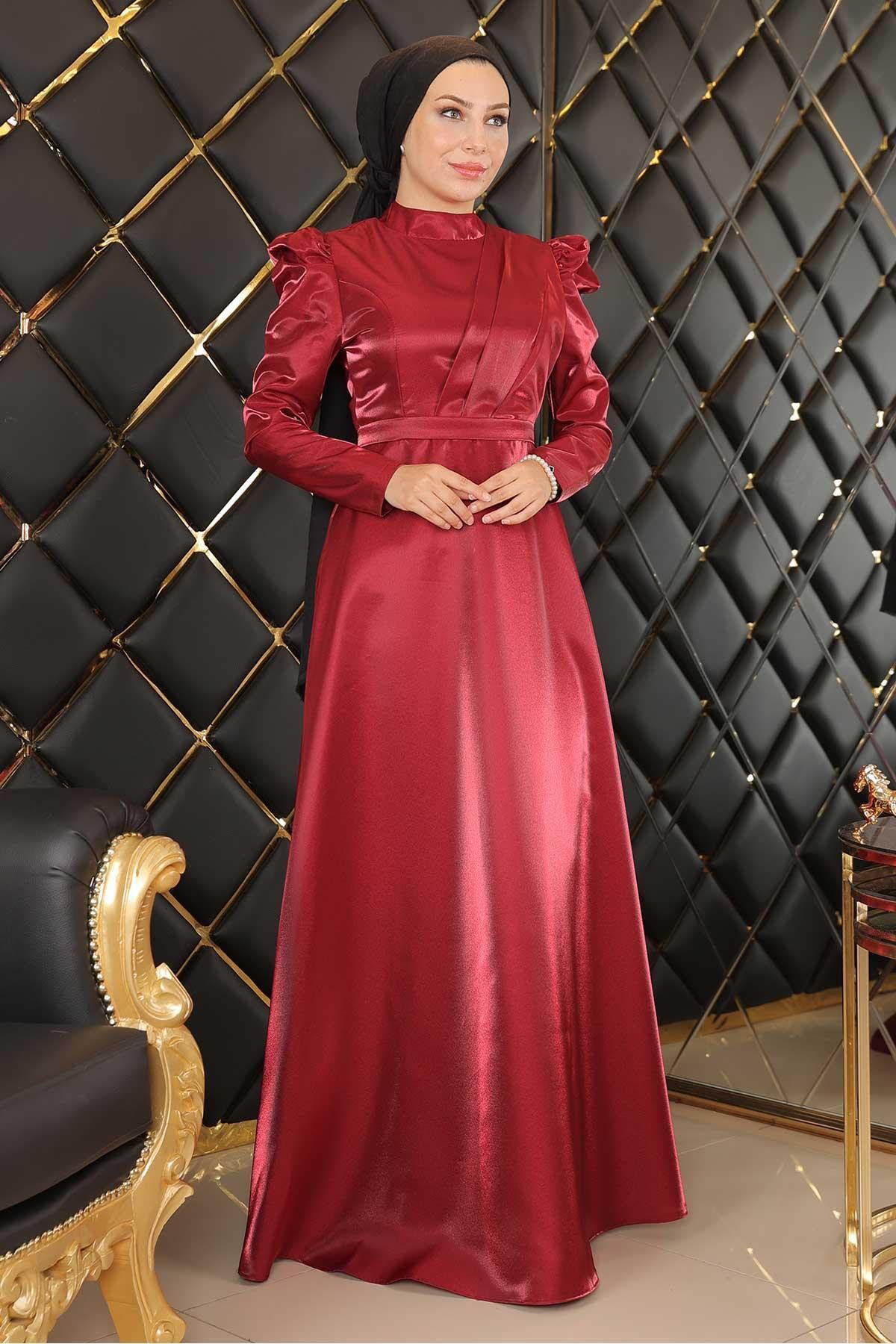Modamihram-Večerní šaty s přehozeným hrudníkem Claret Red 19124 4