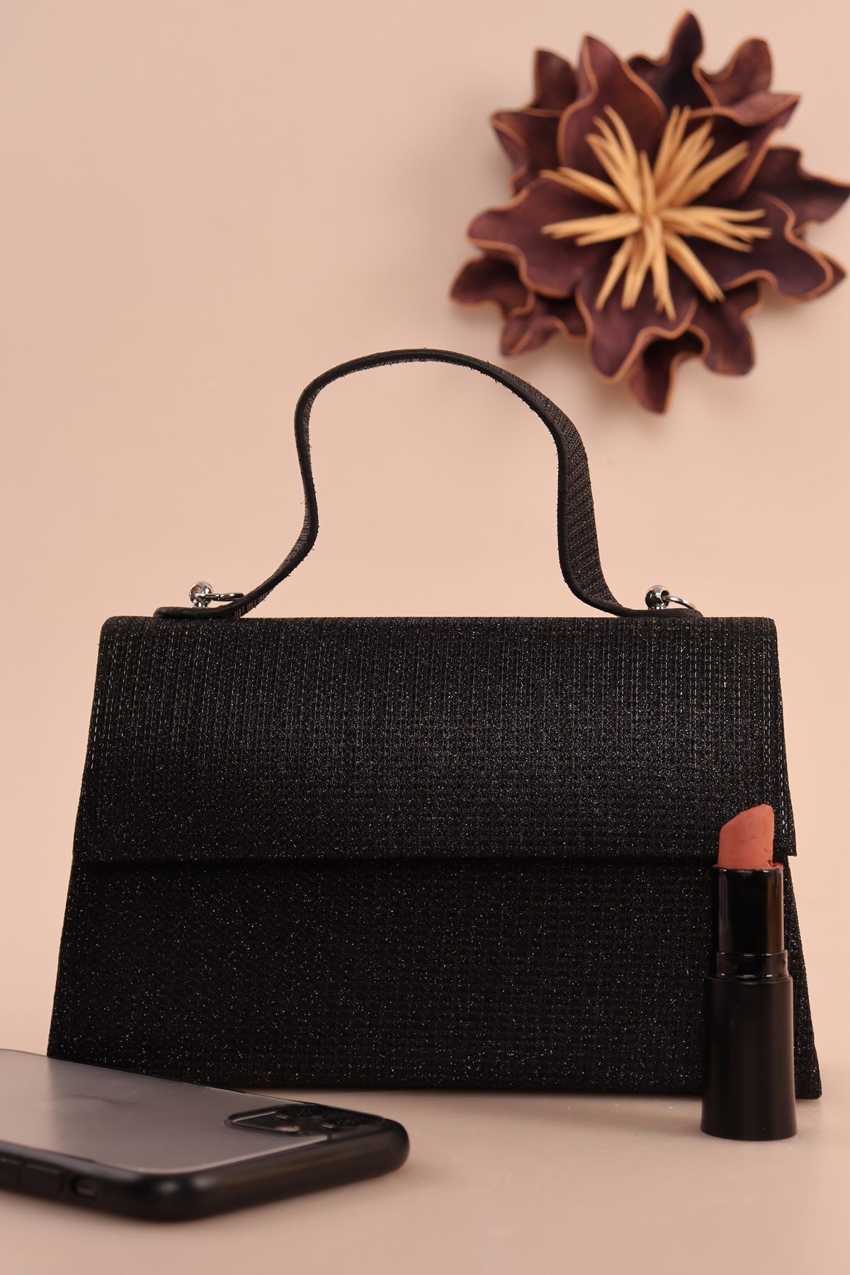 weem bag Elysara EB0408 | ÇİZGİLİ ÇUPRA GÖZ ALICI SAPLI ABİYE ÇANTA görsel 2