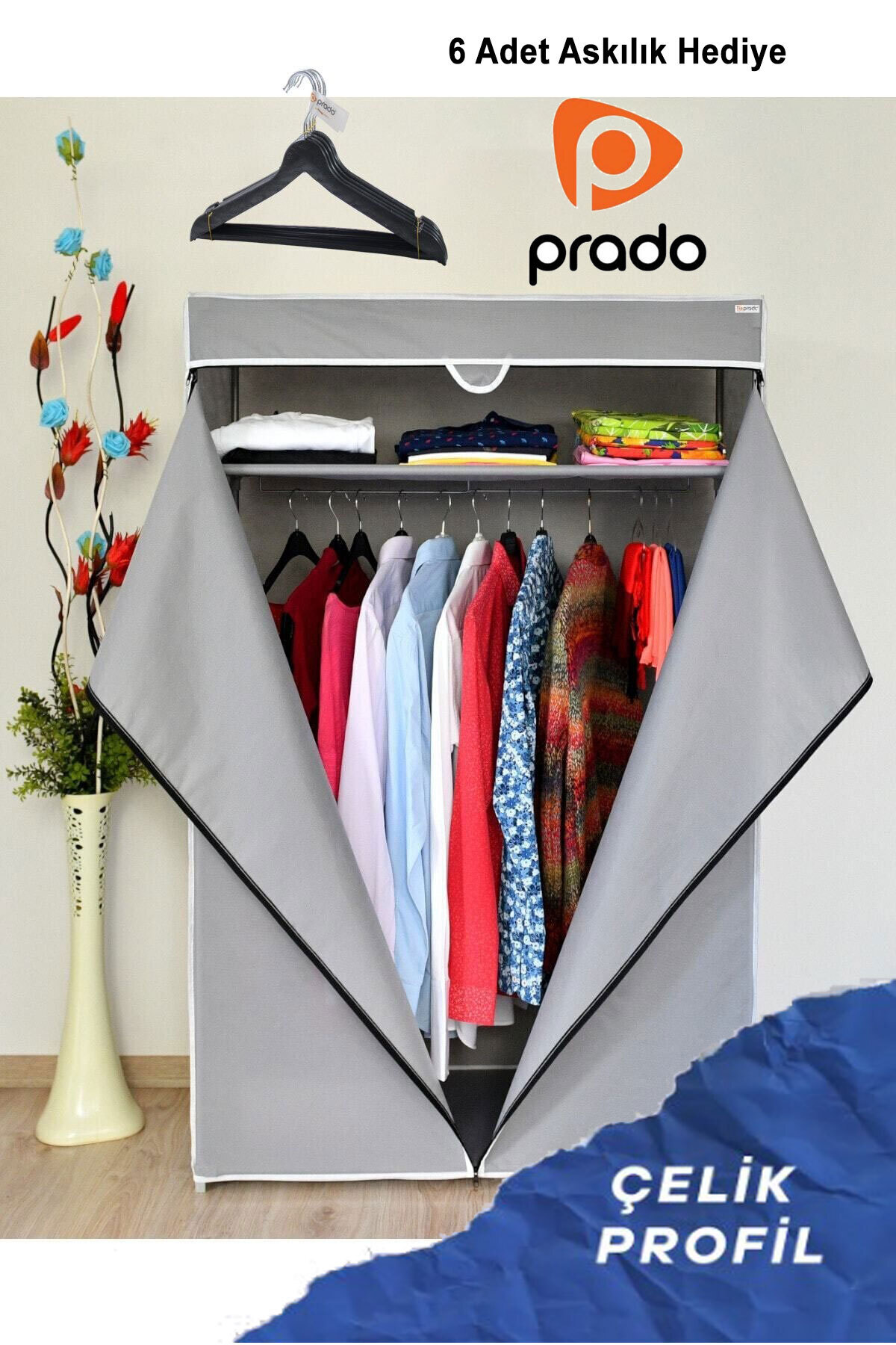 Teknor Prado Basic Çelik Profilli Portatif Bez Dolap Gri