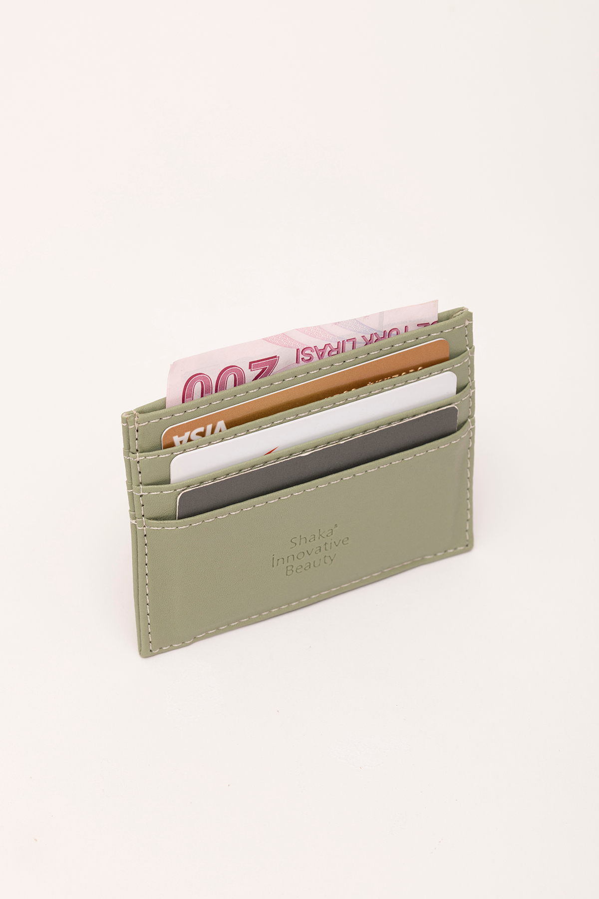 SHAKA Mint Yeşil SHK68 Unisex Suni Deri Süper İnce Model Kağıt Para Bölmeli Kredi Kartı Ve Kartvizitlik Ka görsel 3