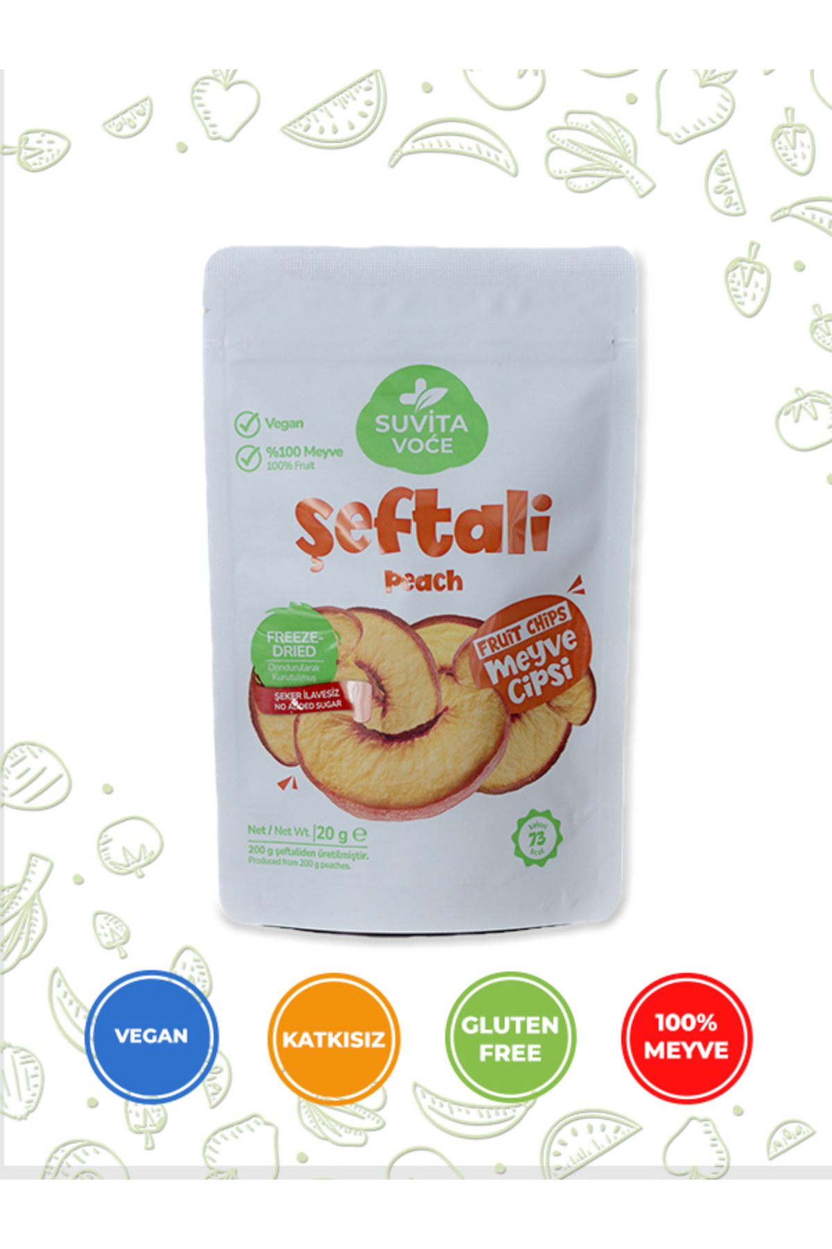 Suvita Voce Kuru Şeftali Meyve Cipsi – Dondurularak Kurutulmuş Freeze Dried | Glutensiz · Katkısız