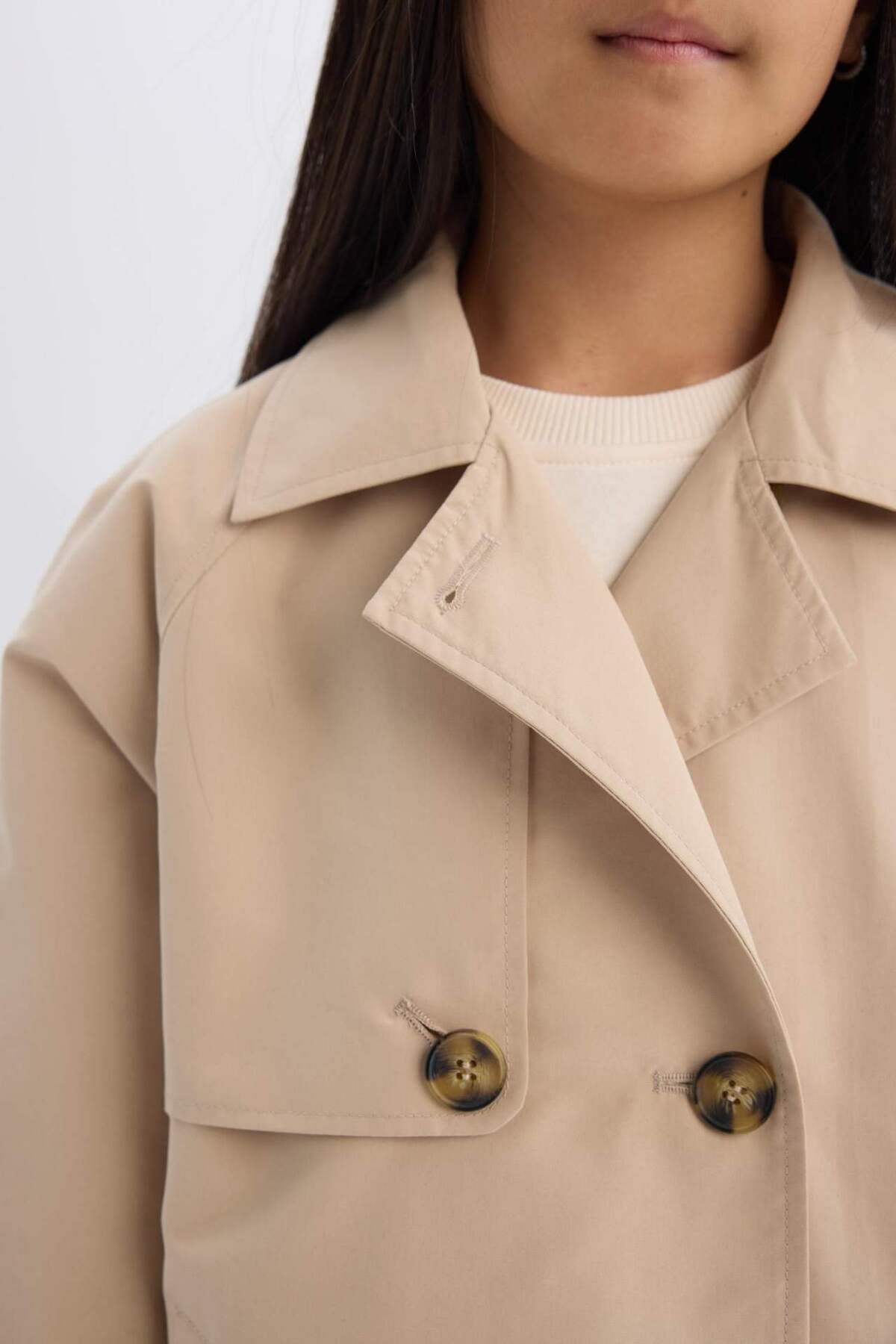DeFacto-Regular Fit Buttoned Short Trench Coat D6938A825Sp 7