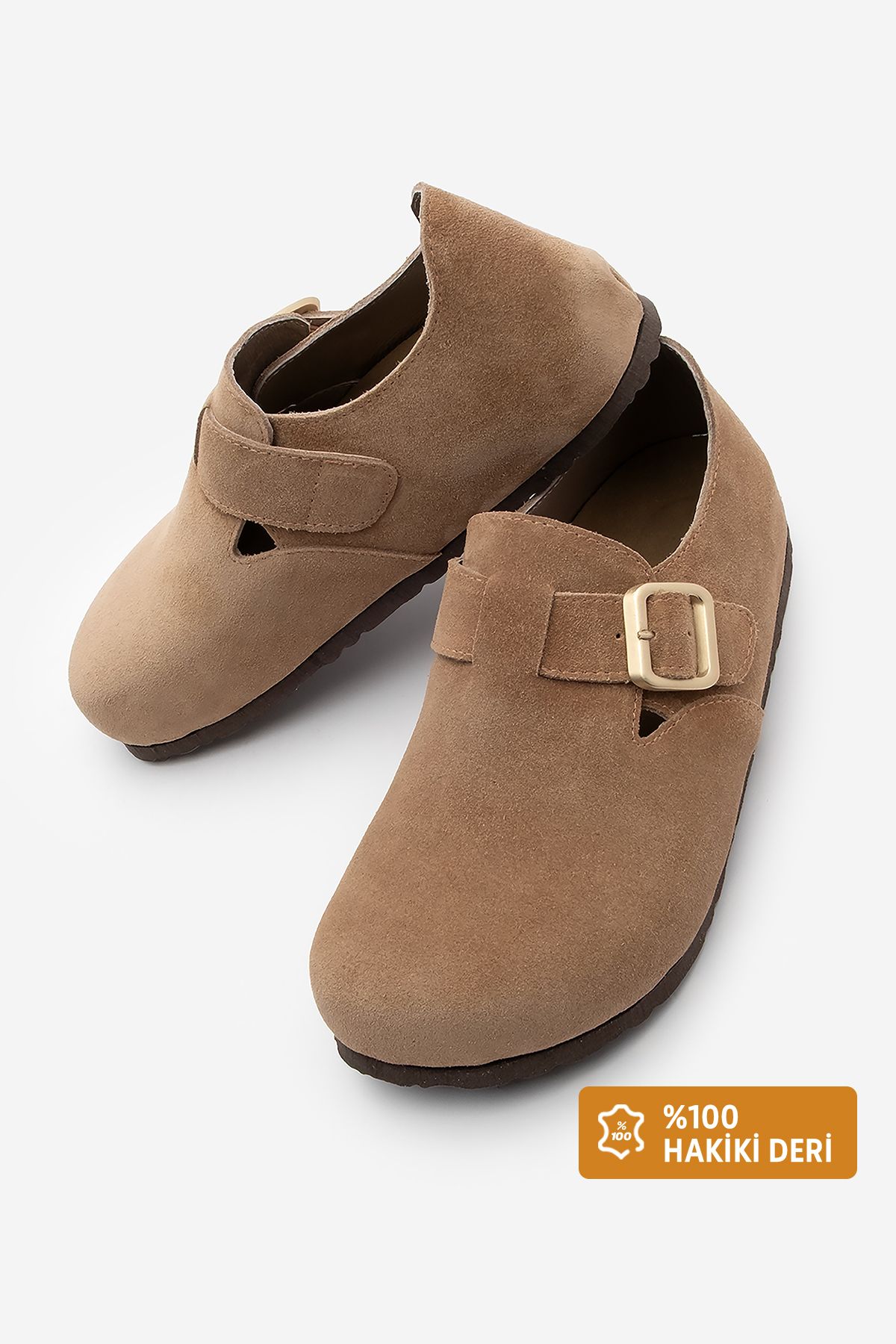 Marjin-Dámská pravá kůže Eva podešev Uzavřená záda Denní sandály Sabo Befun Camel Suede 1